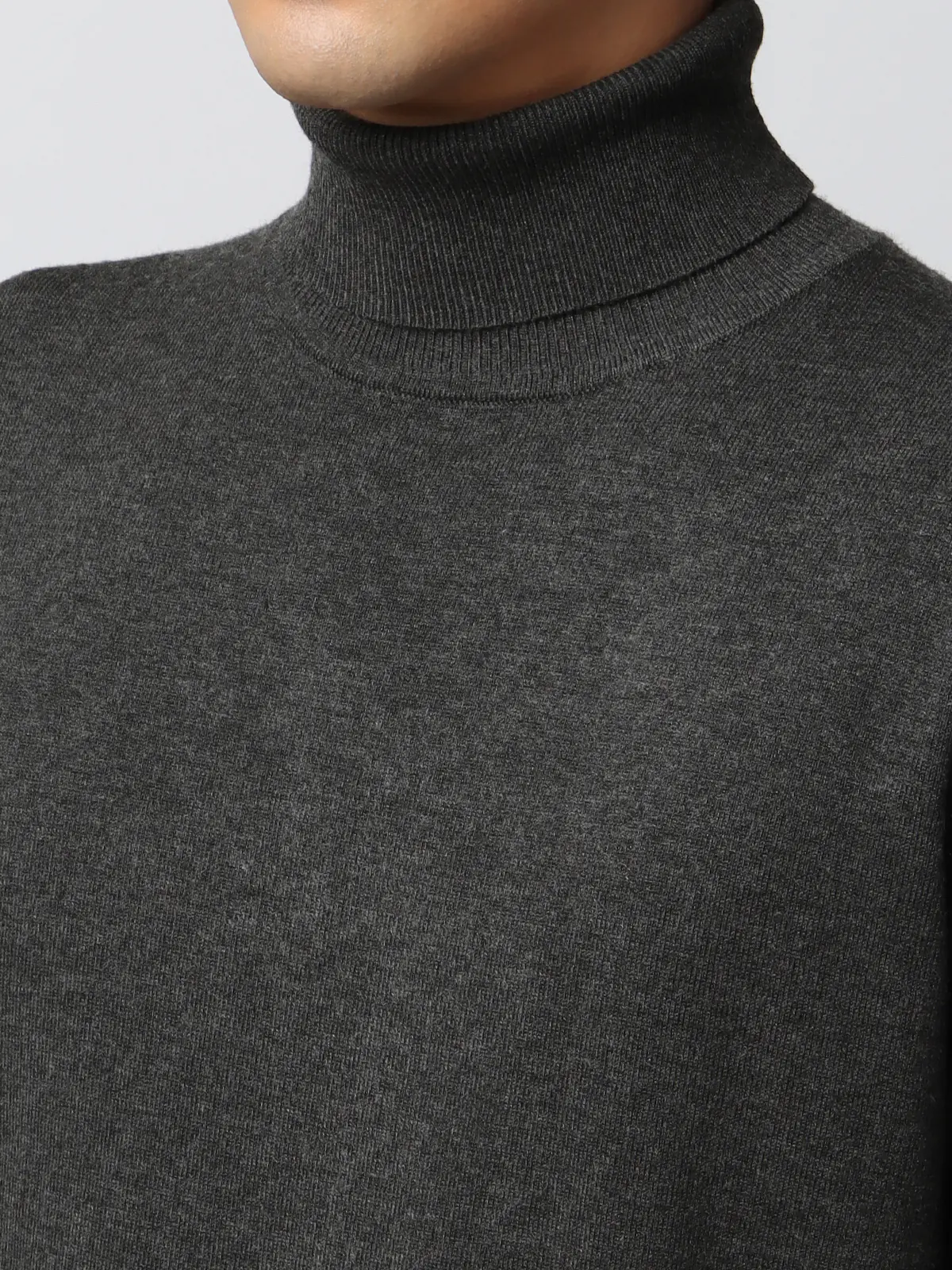 オフィニット／タートルネックニット／ウォッシャブル／ウールブレンド天竺／無地／COMMUTECH グレー S