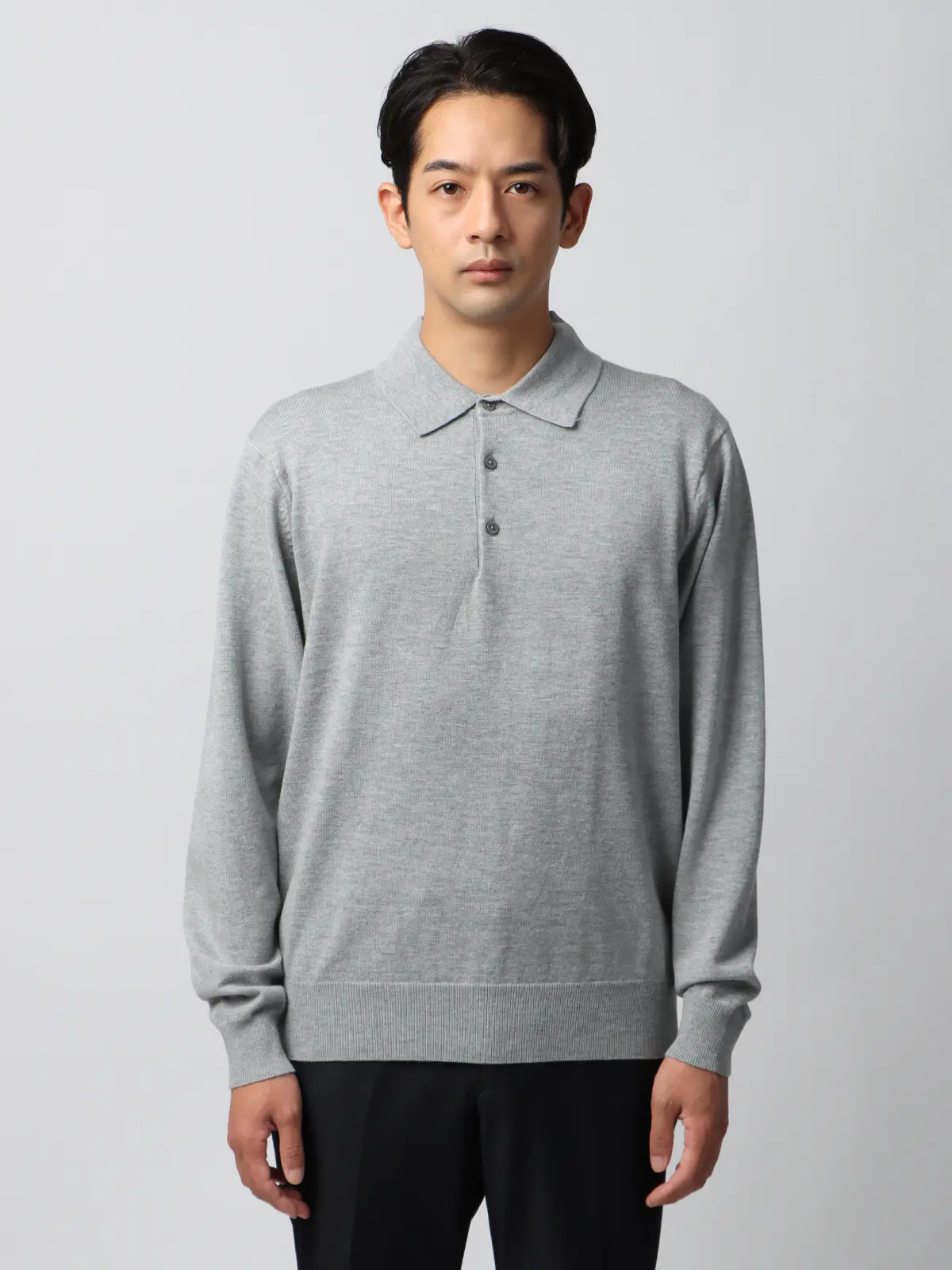 オフィニット/ポロニット/長袖/ウォッシャブル/ウールブレンド天竺/無地/COMMUTECH グレー S