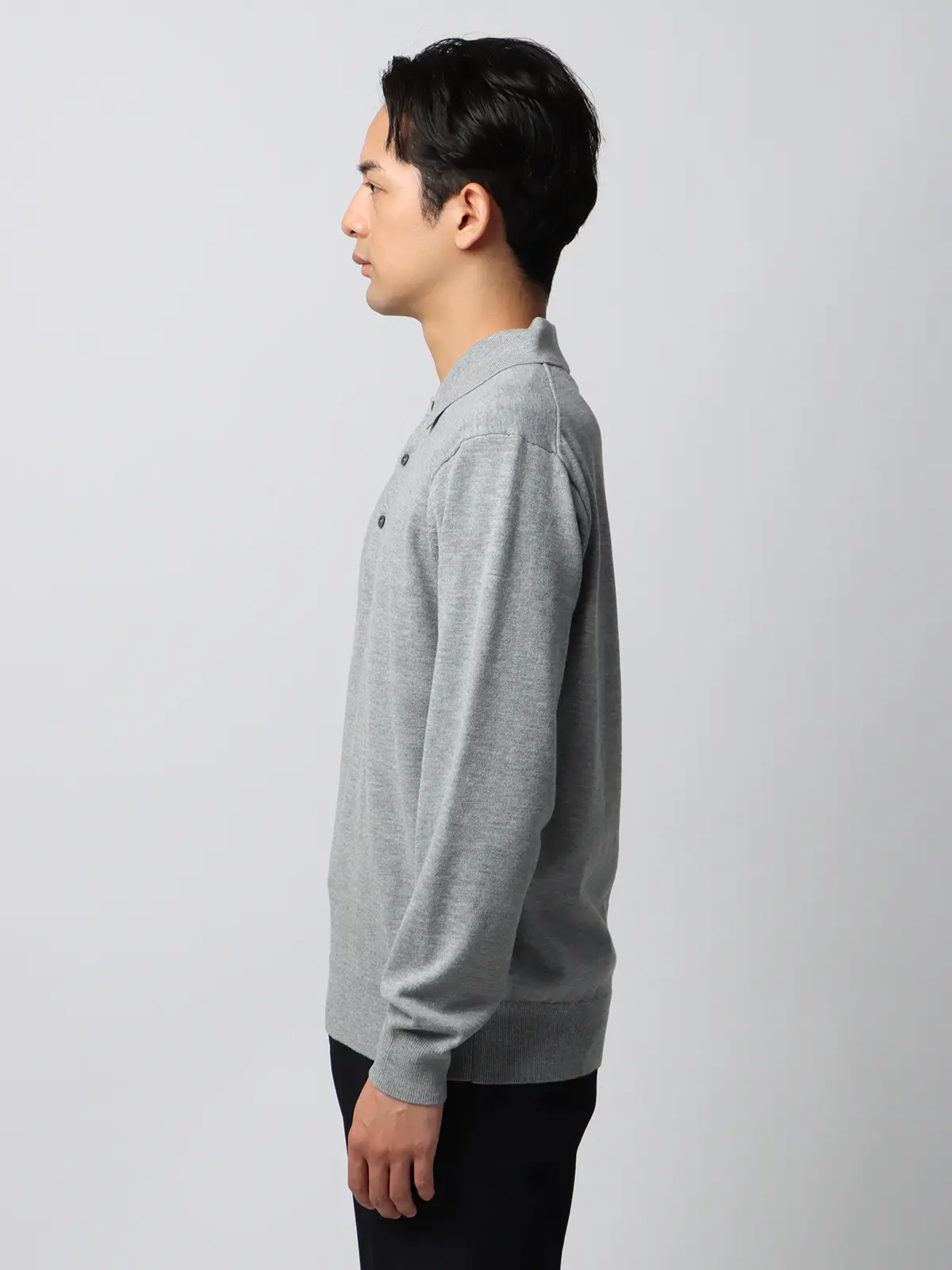 オフィニット/ポロニット/長袖/ウォッシャブル/ウールブレンド天竺/無地/COMMUTECH グレー S