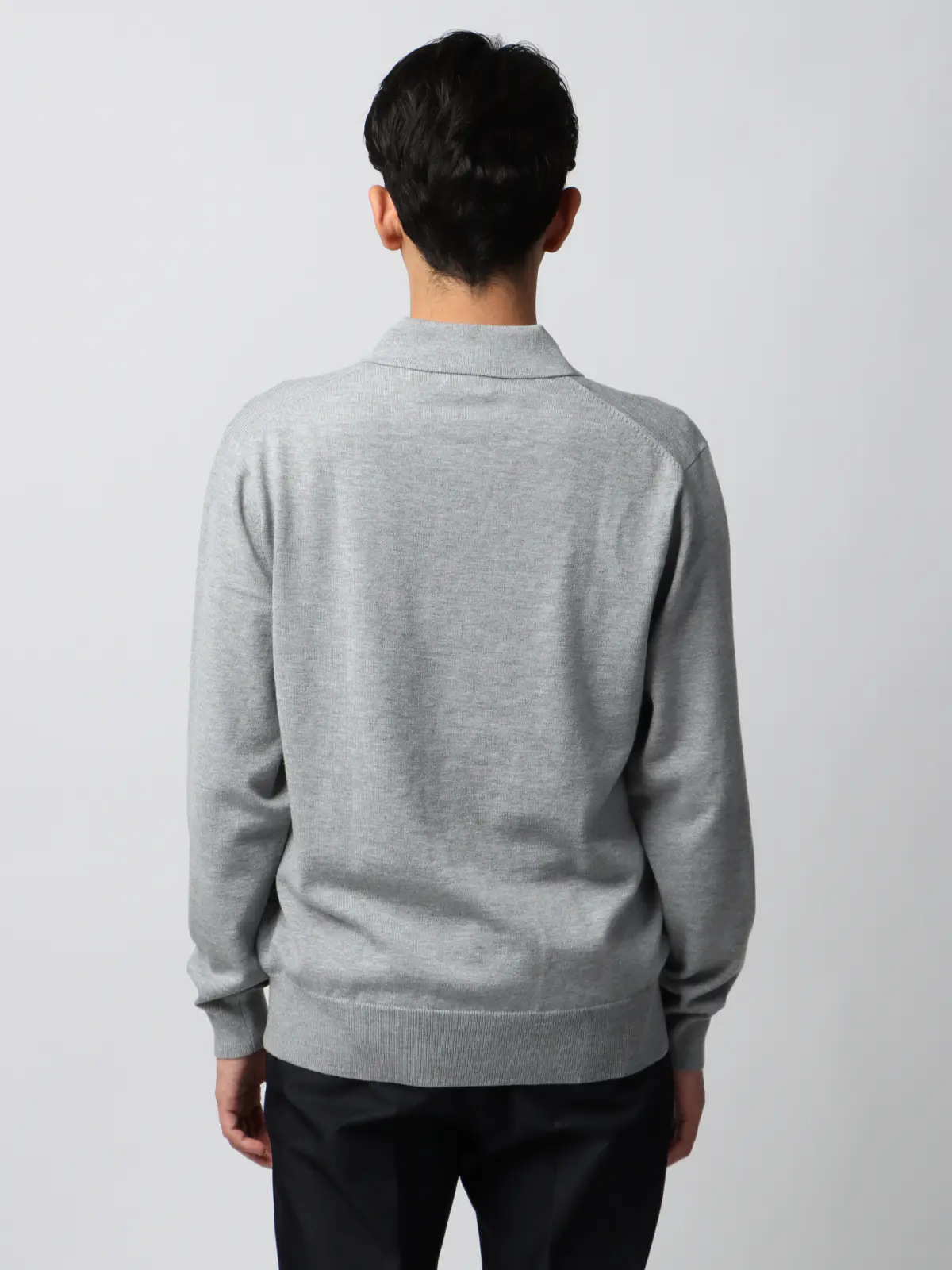 オフィニット/ポロニット/長袖/ウォッシャブル/ウールブレンド天竺/無地/COMMUTECH グレー S