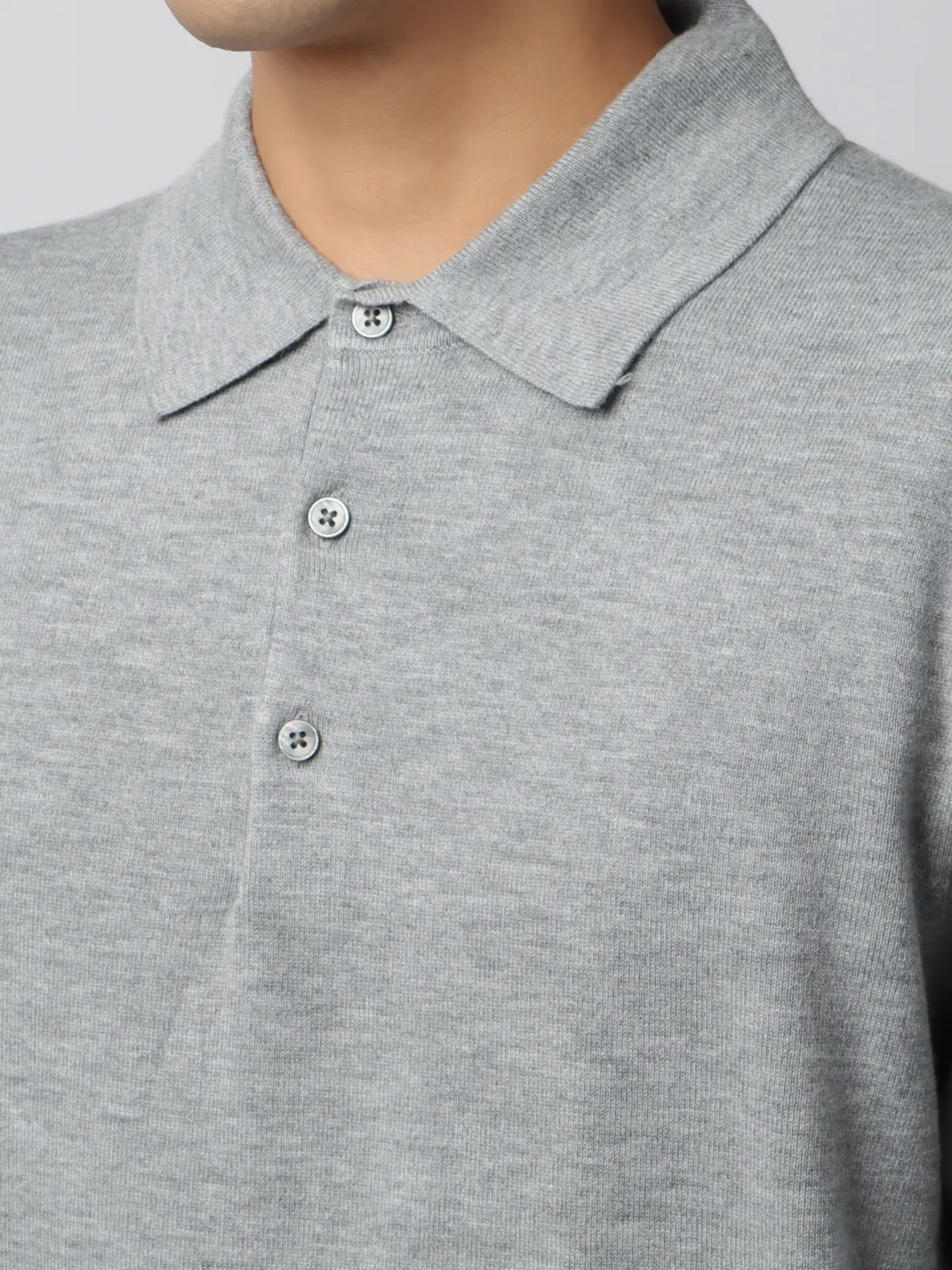オフィニット/ポロニット/長袖/ウォッシャブル/ウールブレンド天竺/無地/COMMUTECH グレー S