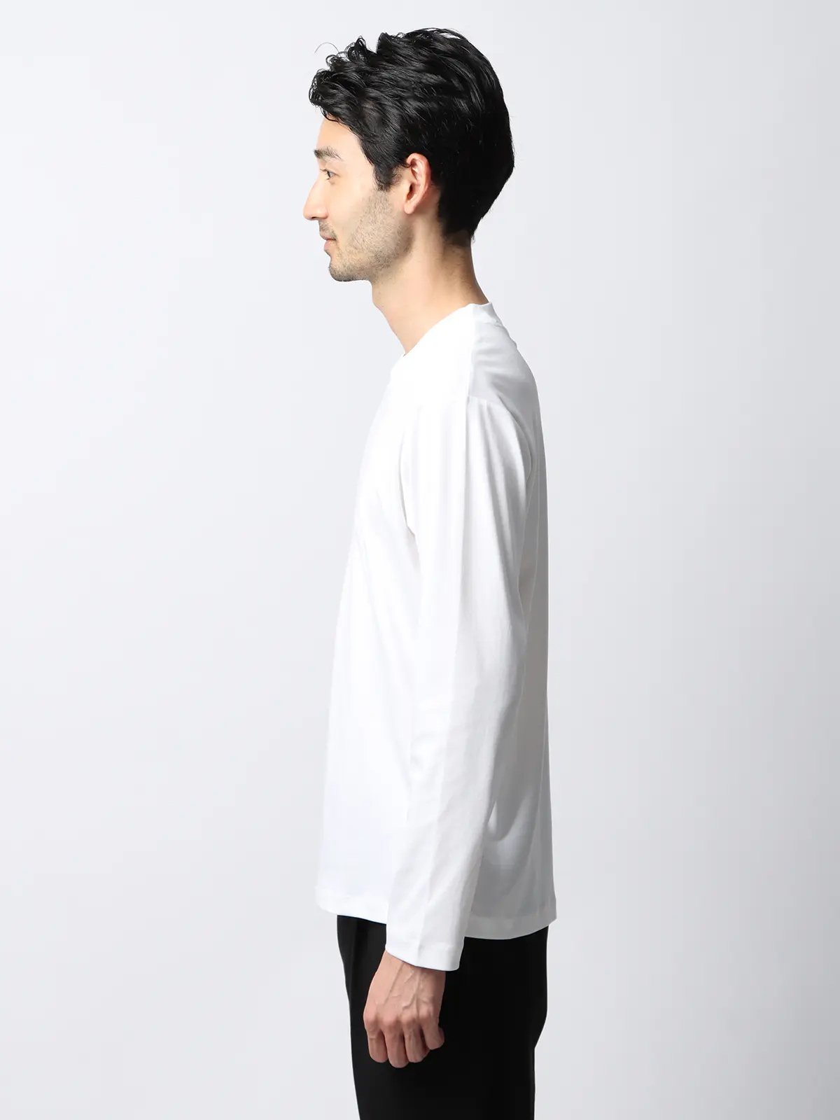 クルーネックTシャツ／長袖／ウォッシャブル／形態安定／シルケットスムースコットン／無地 ホワイト系 S