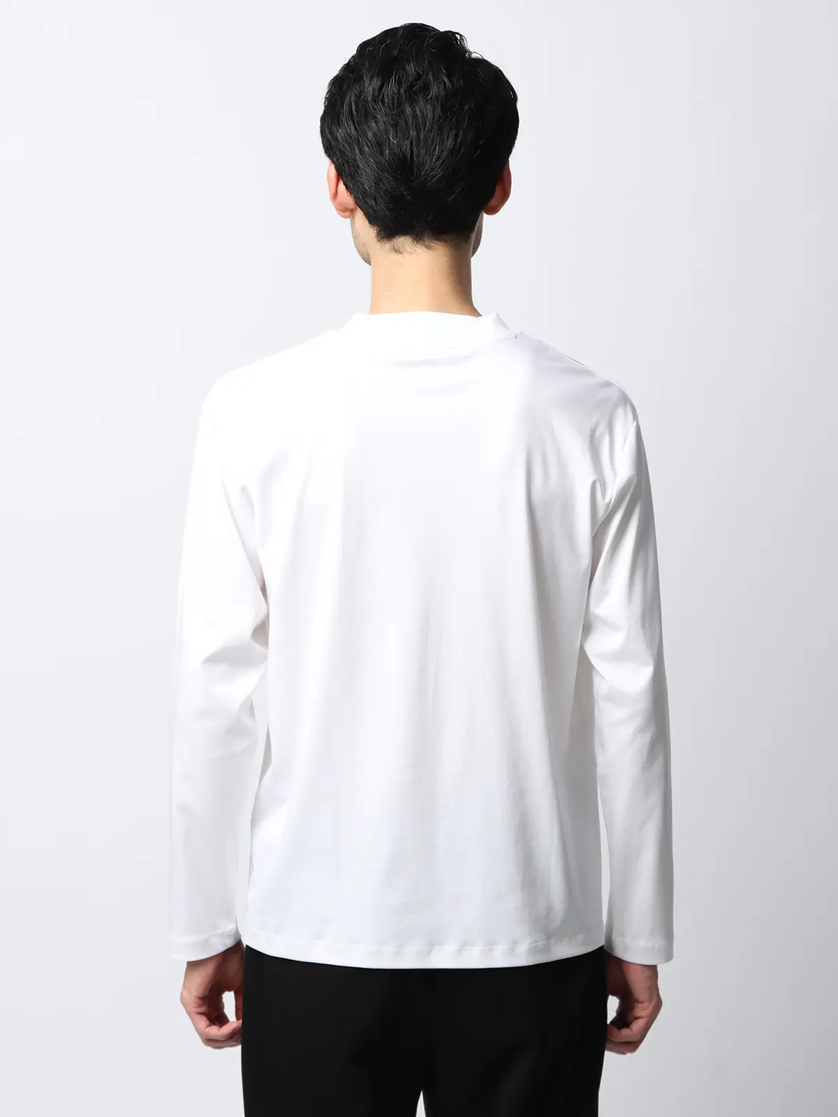 クルーネックTシャツ／長袖／ウォッシャブル／形態安定／シルケットスムースコットン／無地 ホワイト系 S