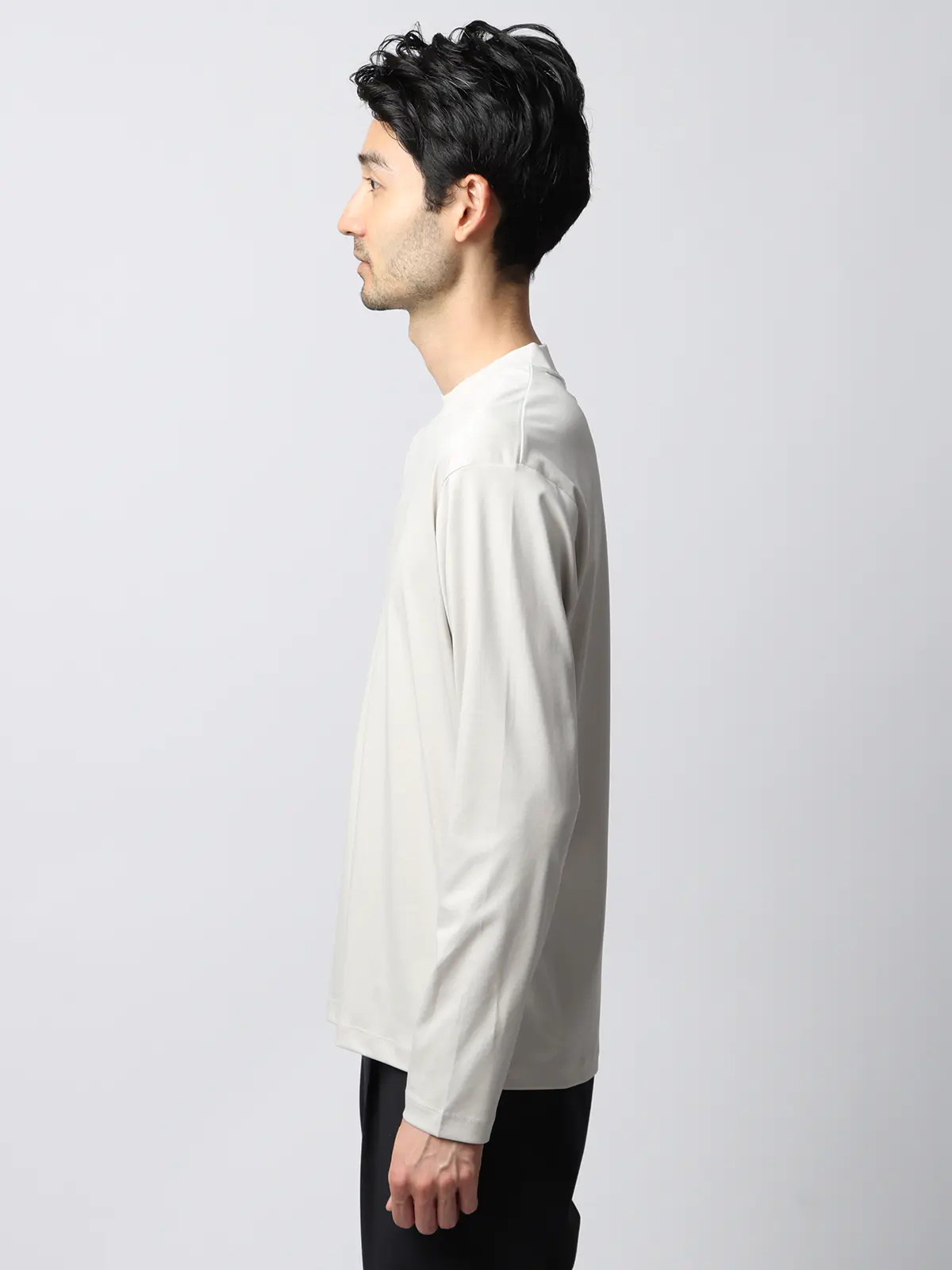 クルーネックTシャツ／長袖／ウォッシャブル／形態安定／シルケットスムースコットン／無地 グレー系 S