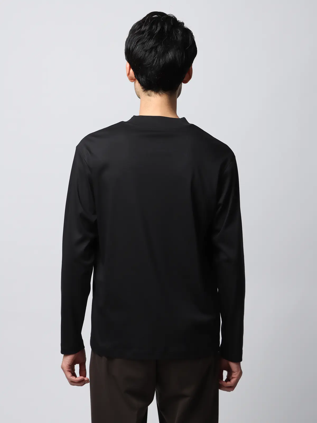クルーネックTシャツ／長袖／ウォッシャブル／形態安定／シルケットスムースコットン／無地 ブラック系 S