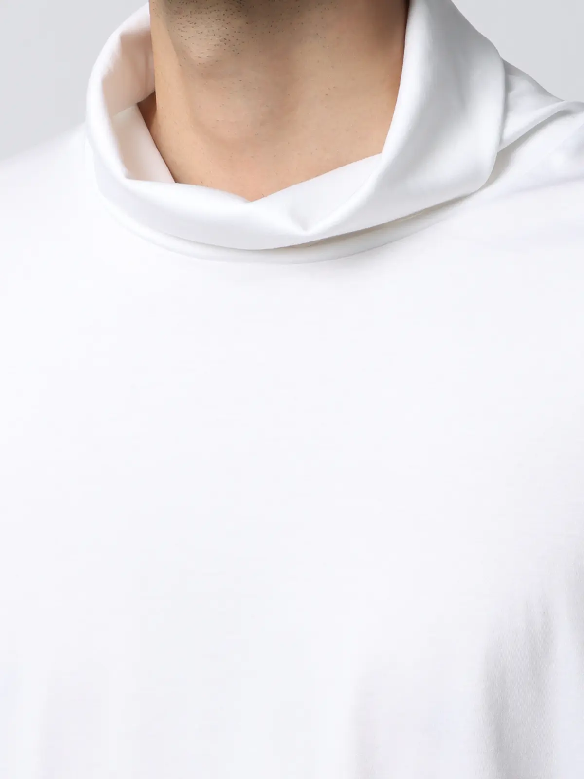 タートルネックTシャツ／長袖／ウォッシャブル／形態安定／シルケットスムースコットン／無地 ホワイト系 S