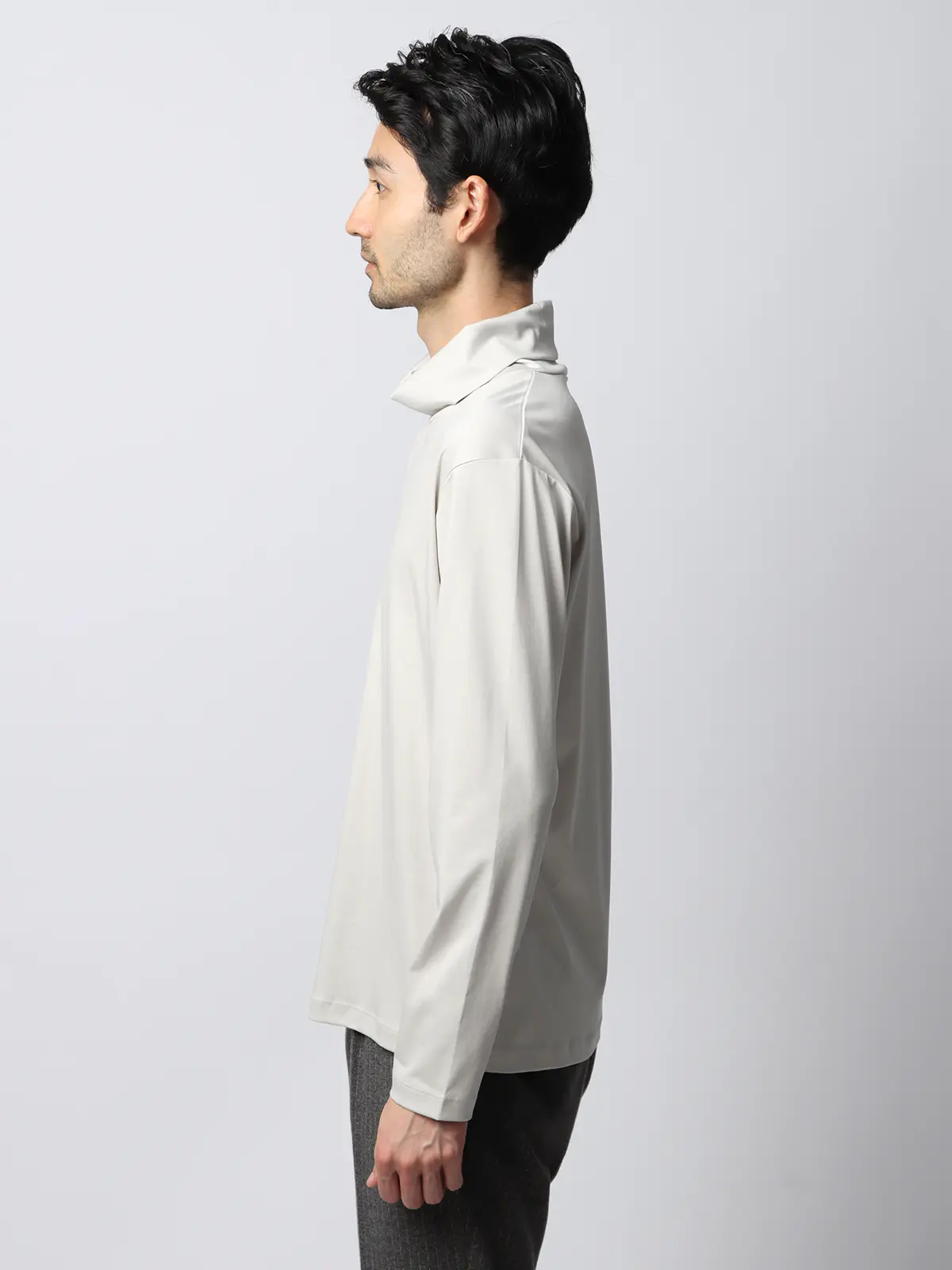 タートルネックTシャツ／長袖／ウォッシャブル／形態安定／シルケットスムースコットン／無地 グレー系 S