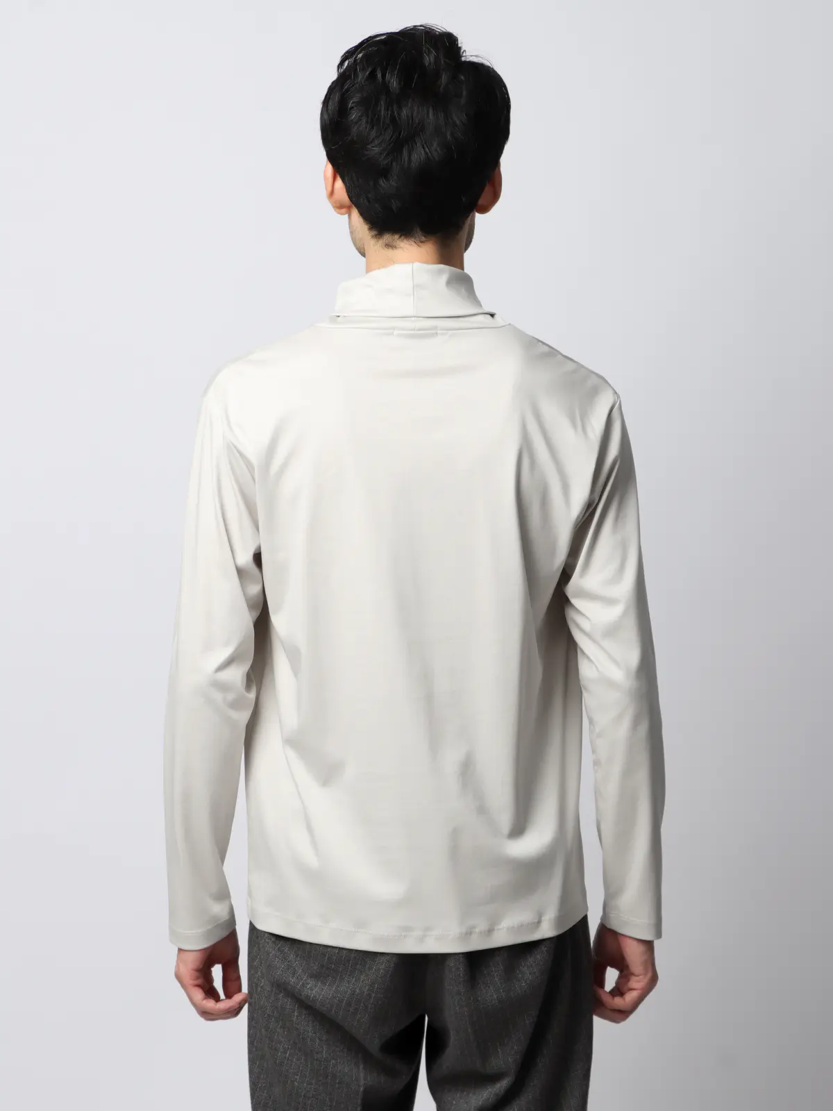 タートルネックTシャツ／長袖／ウォッシャブル／形態安定／シルケットスムースコットン／無地 グレー系 S