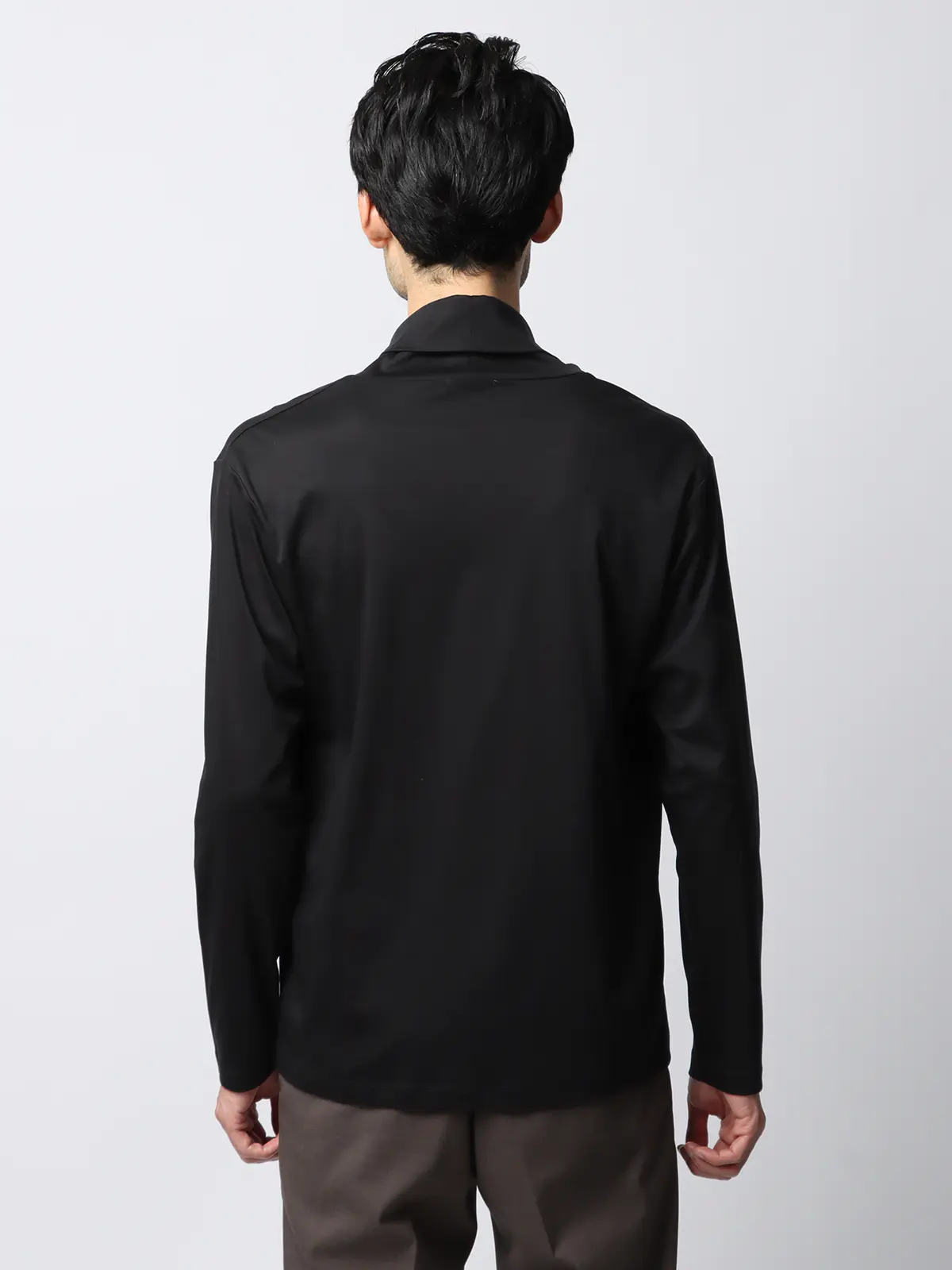 タートルネックTシャツ／長袖／ウォッシャブル／形態安定／シルケットスムースコットン／無地 ブラック系 S