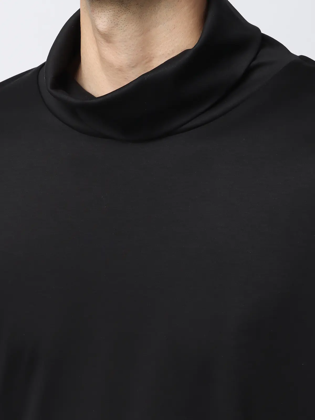 タートルネックTシャツ／長袖／ウォッシャブル／形態安定／シルケットスムースコットン／無地 ブラック系 S