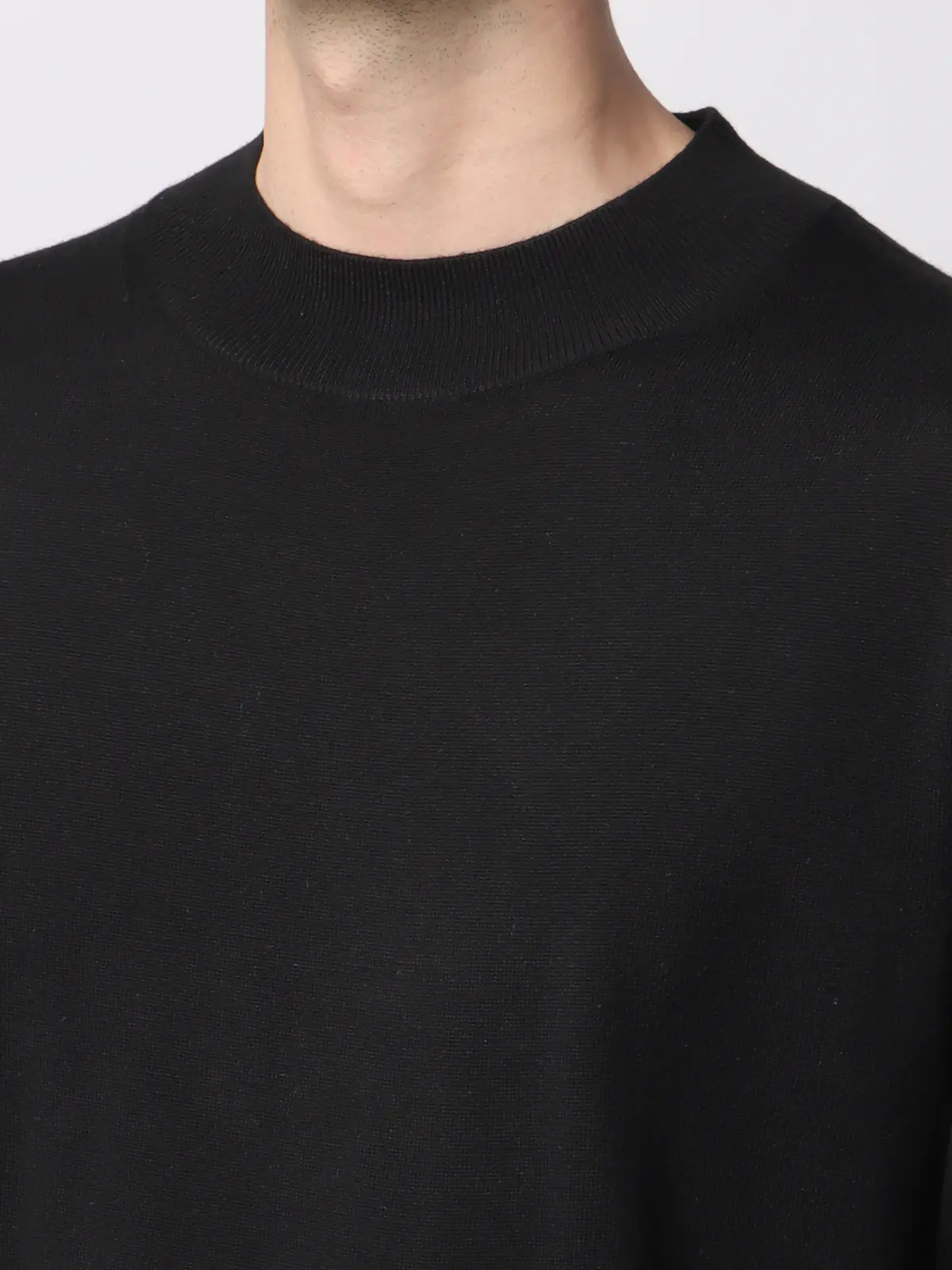 モックネックニット/長袖/ウォッシャブル/ビエラヤーン/無地 ブラック M