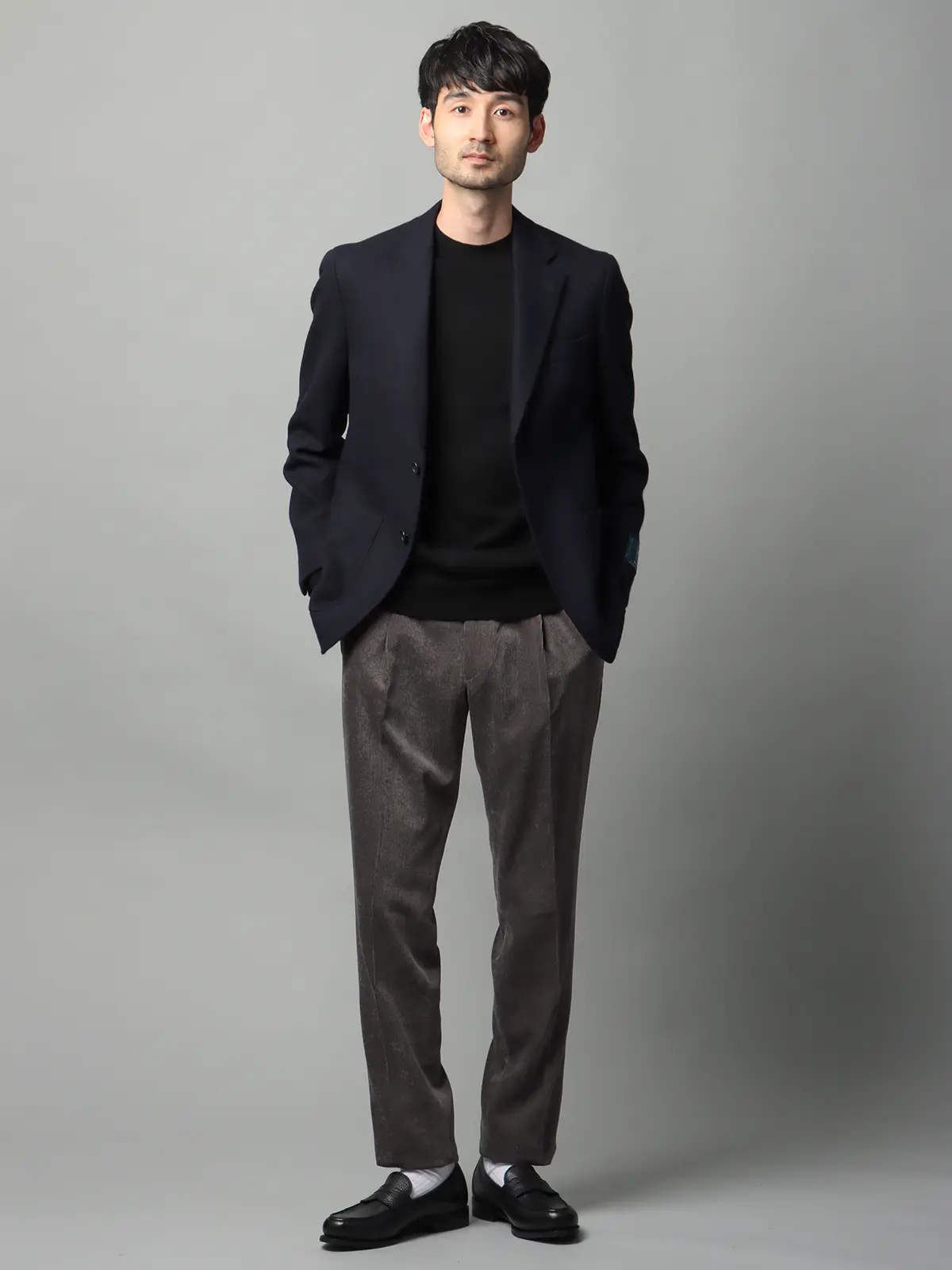 モックネックニット/長袖/ウォッシャブル/ビエラヤーン/無地 ブラック M