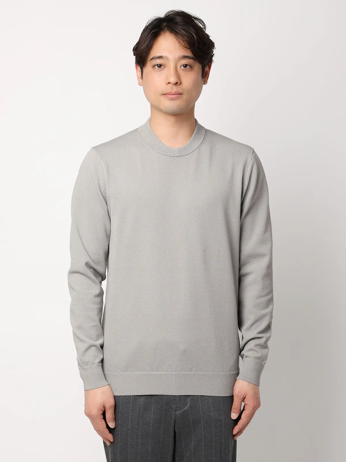 最高ニット／モックネックニット／長袖／ウォッシャブル／メランジポリエステル／COMMUTECH ライトグレー M