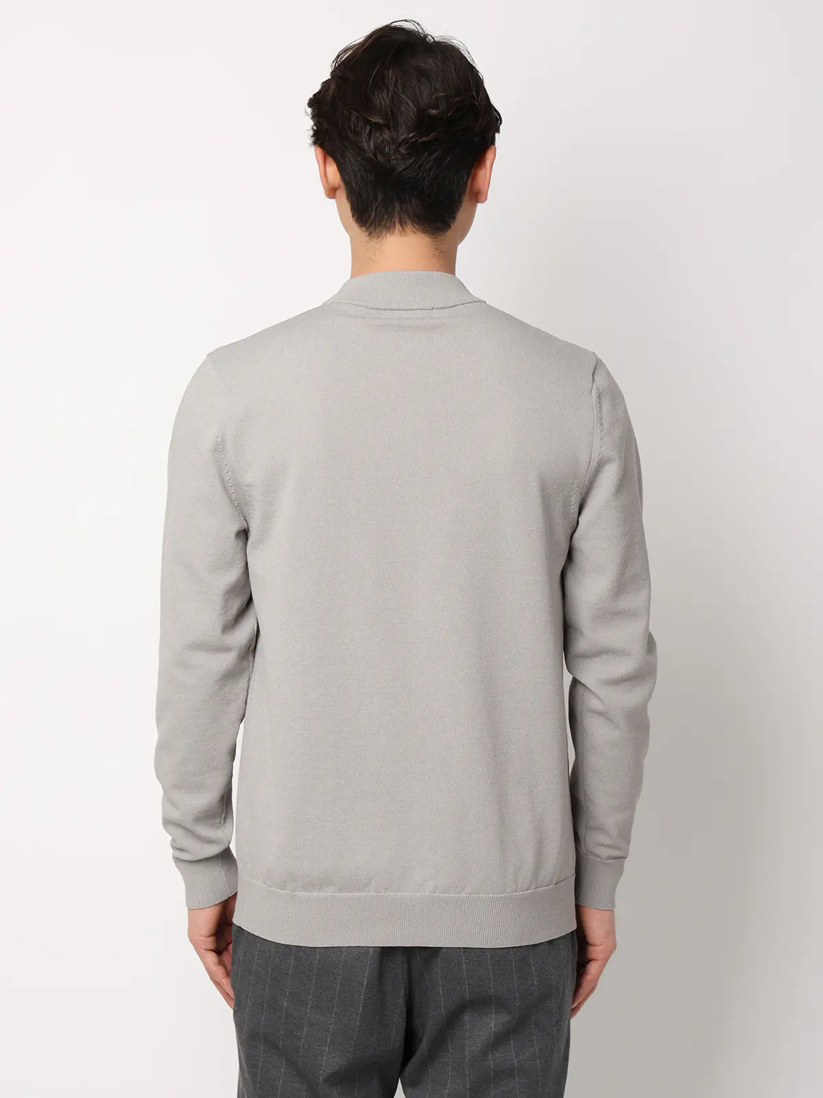 最高ニット／モックネックニット／長袖／ウォッシャブル／メランジポリエステル／COMMUTECH ライトグレー M