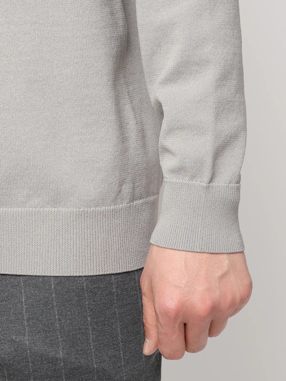 最高ニット／モックネックニット／長袖／ウォッシャブル／メランジポリエステル／COMMUTECH ライトグレー M