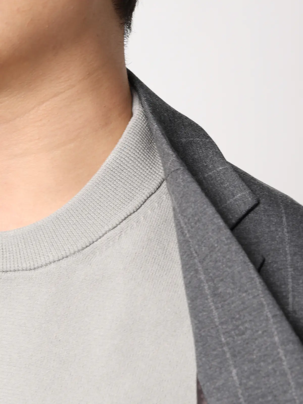 最高ニット／モックネックニット／長袖／ウォッシャブル／メランジポリエステル／COMMUTECH ライトグレー M