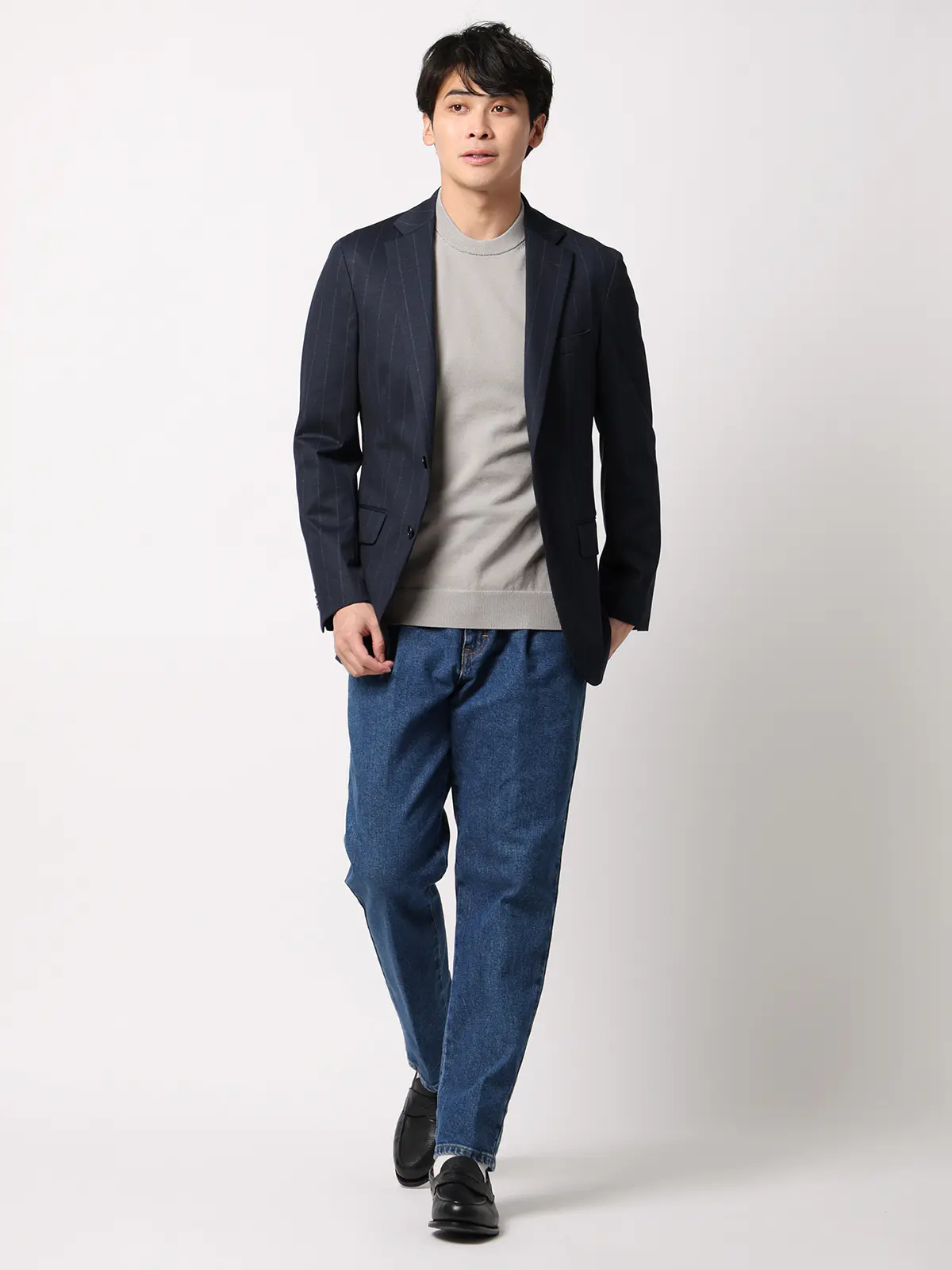 最高ニット／モックネックニット／長袖／ウォッシャブル／メランジポリエステル／COMMUTECH ライトグレー M