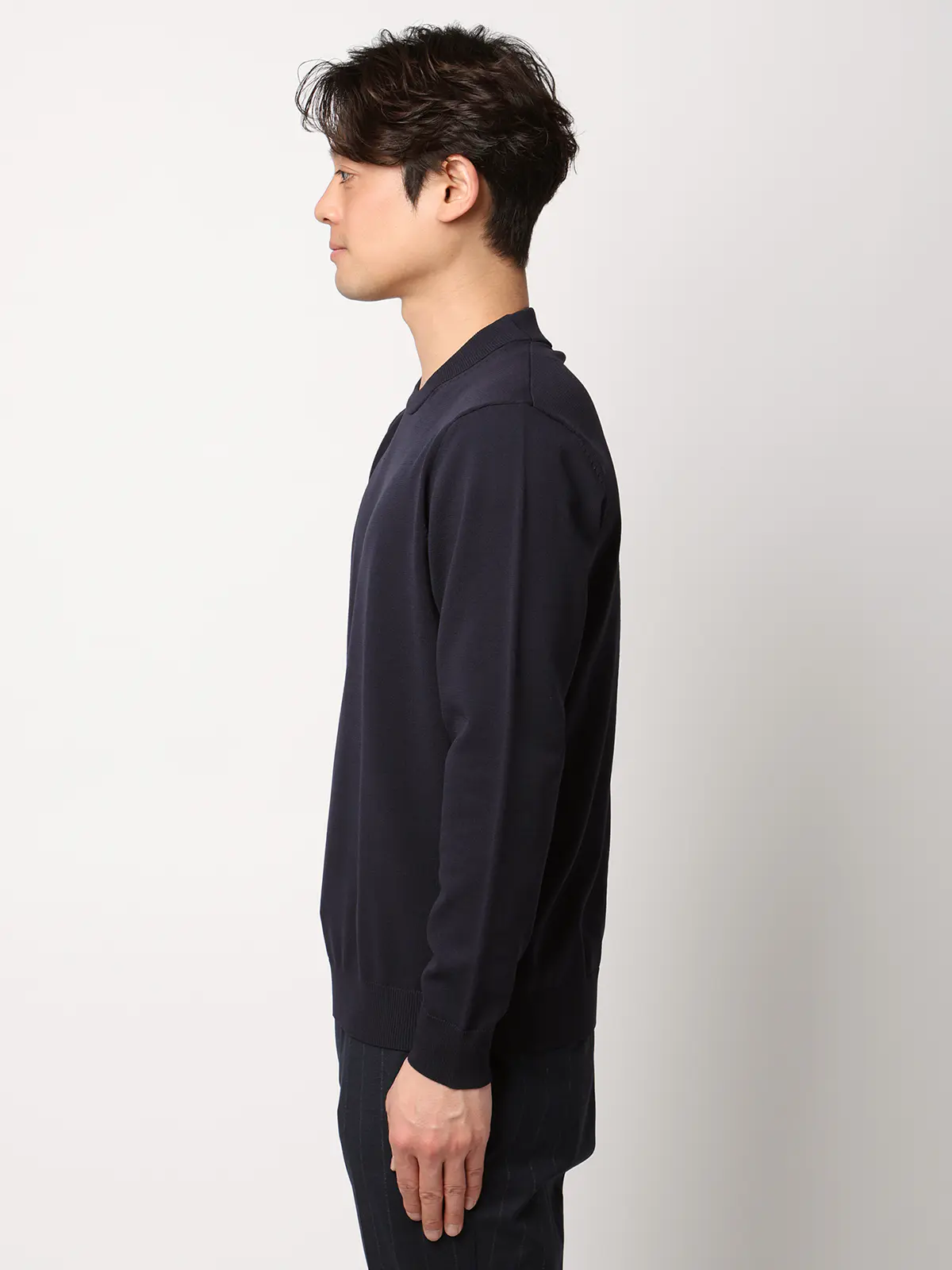 最高ニット/モックネックニット/長袖/ウォッシャブル/メランジポリエステル/COMMUTECH ネイビー L