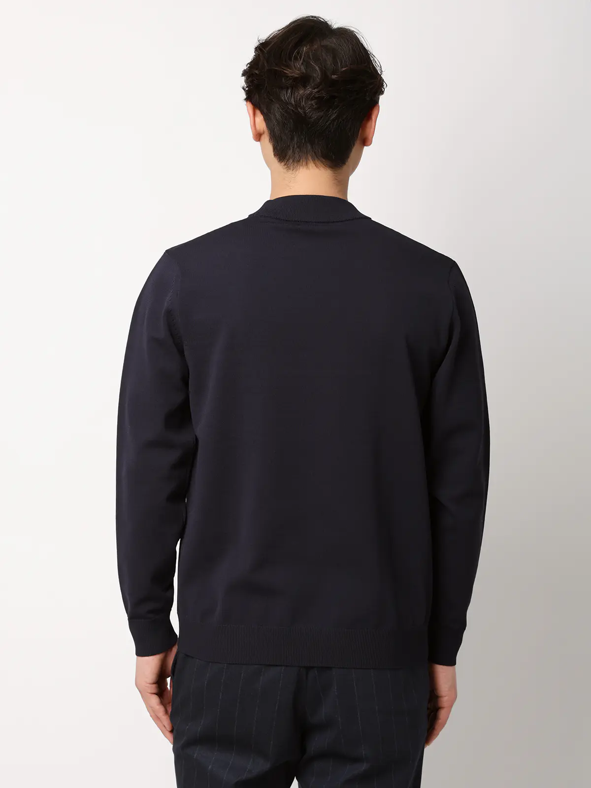 最高ニット/モックネックニット/長袖/ウォッシャブル/メランジポリエステル/COMMUTECH ネイビー L