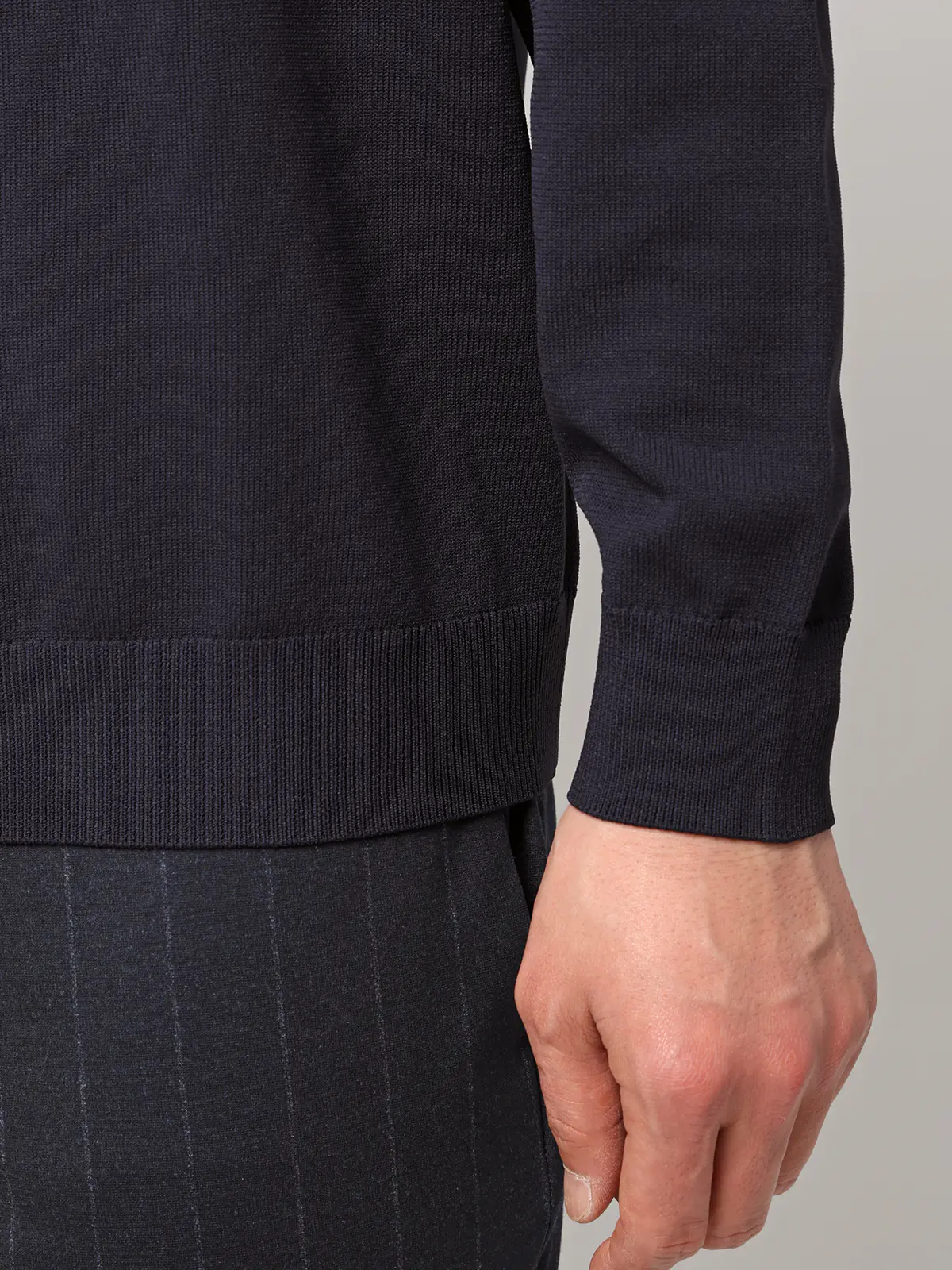 最高ニット/モックネックニット/長袖/ウォッシャブル/メランジポリエステル/COMMUTECH ネイビー L