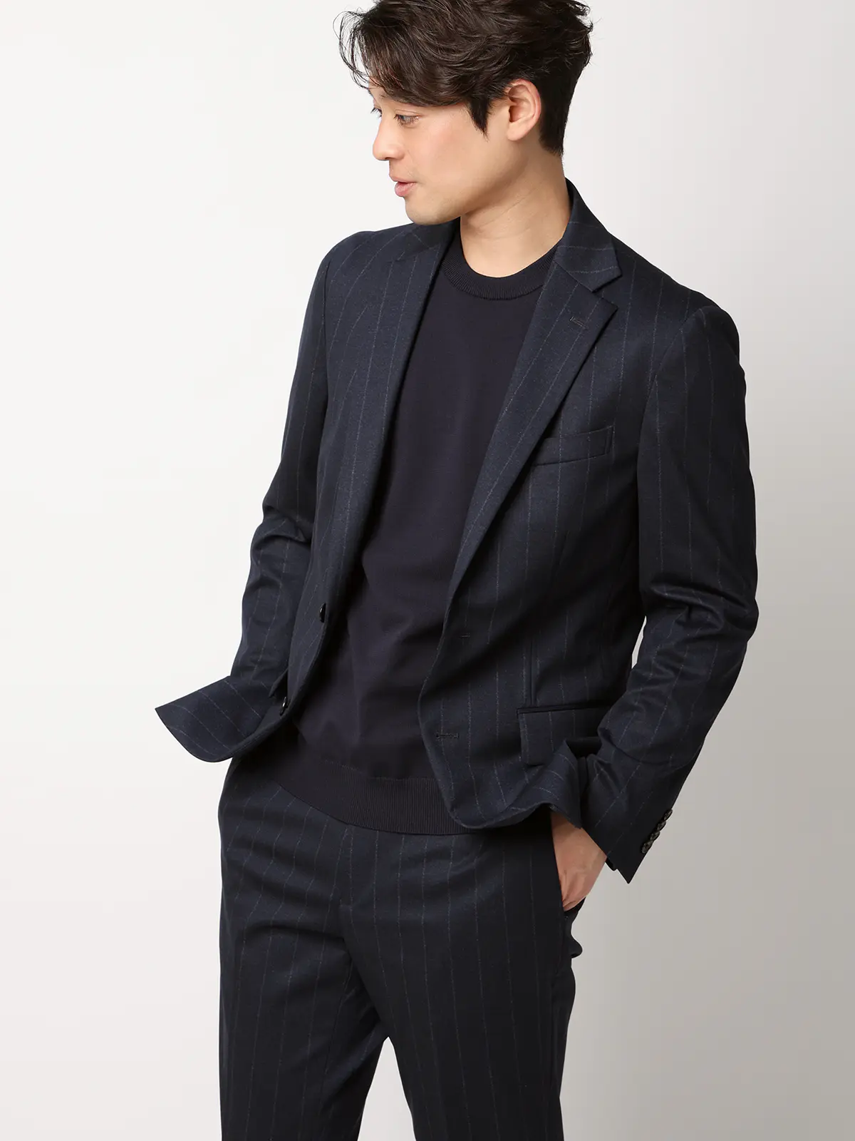 最高ニット/モックネックニット/長袖/ウォッシャブル/メランジポリエステル/COMMUTECH ネイビー L