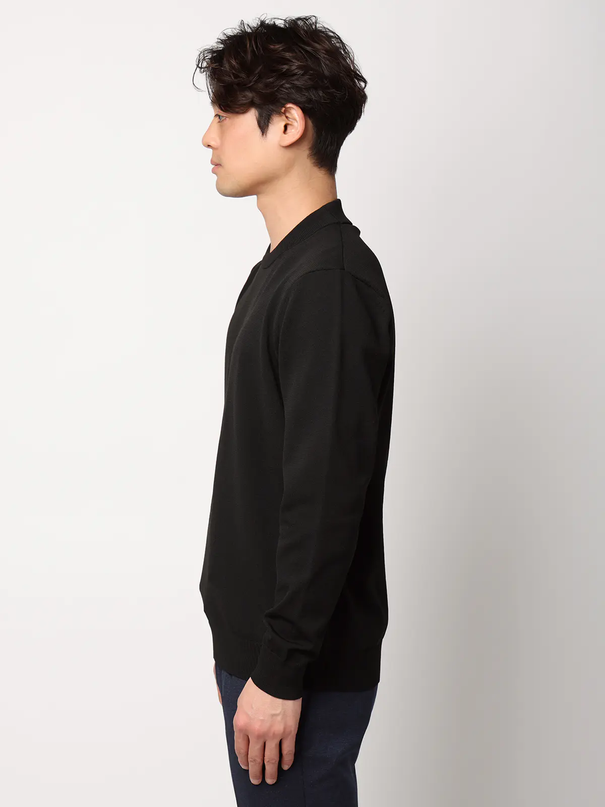 最高ニット／モックネックニット／長袖／ウォッシャブル／メランジポリエステル／COMMUTECH ブラック S