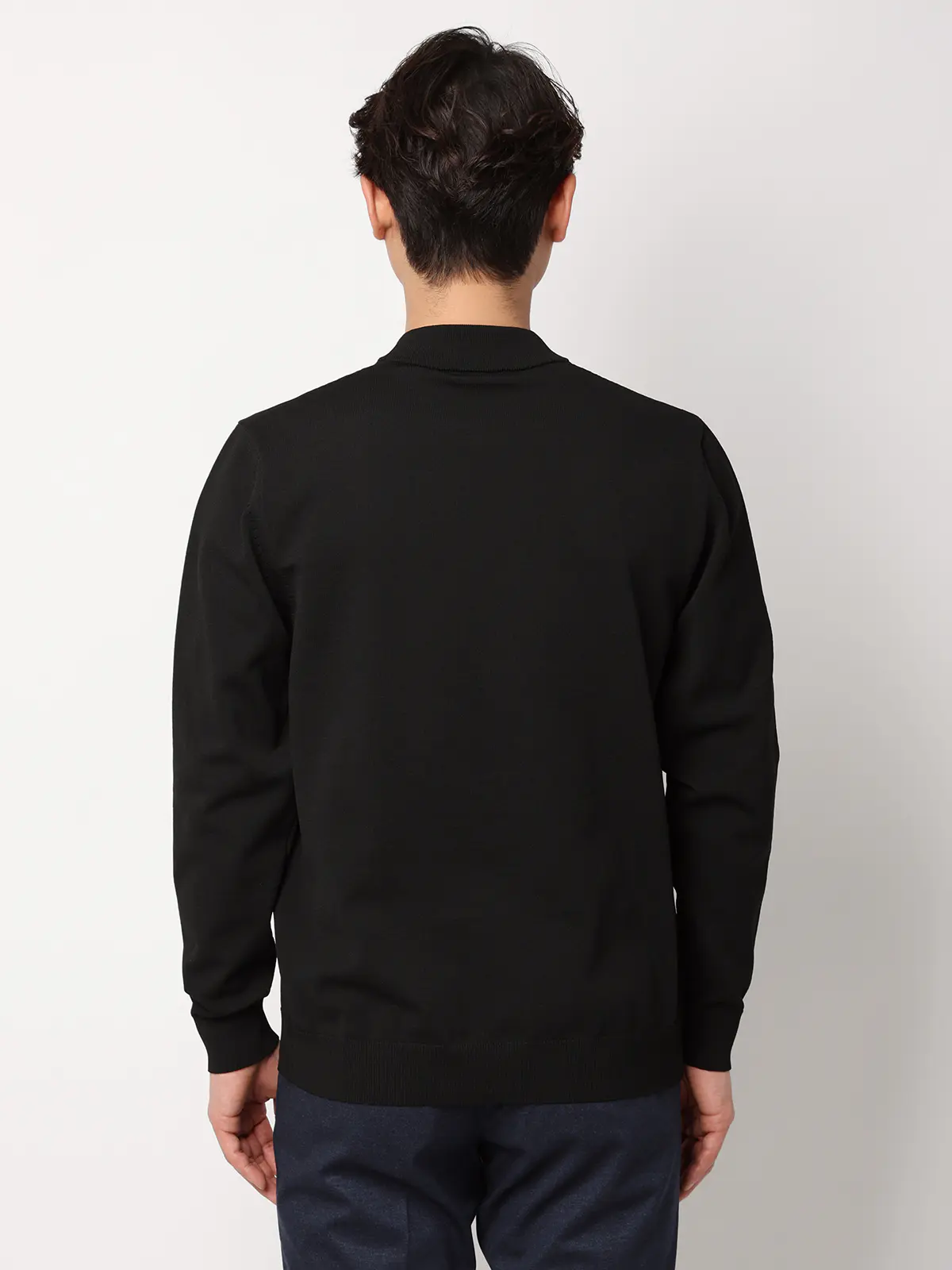 最高ニット／モックネックニット／長袖／ウォッシャブル／メランジポリエステル／COMMUTECH ブラック S