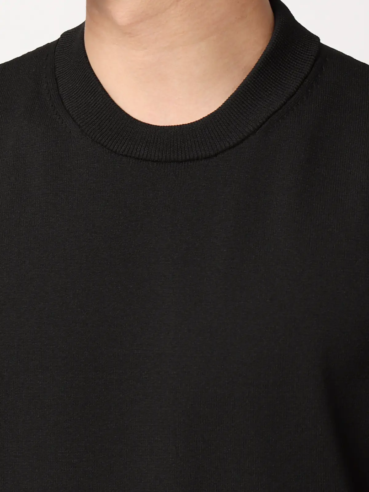 最高ニット／モックネックニット／長袖／ウォッシャブル／メランジポリエステル／COMMUTECH ブラック S