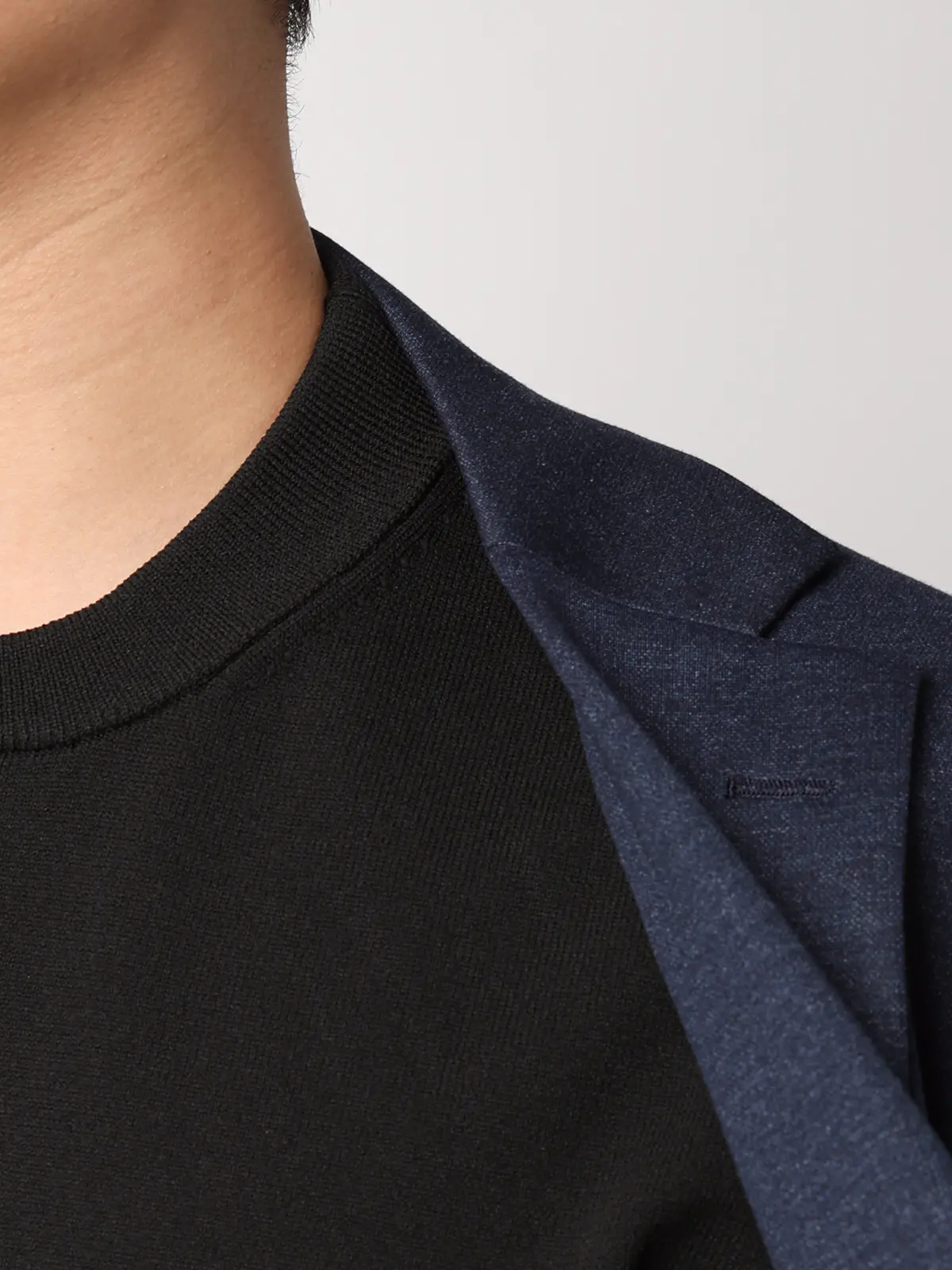 最高ニット／モックネックニット／長袖／ウォッシャブル／メランジポリエステル／COMMUTECH ブラック S