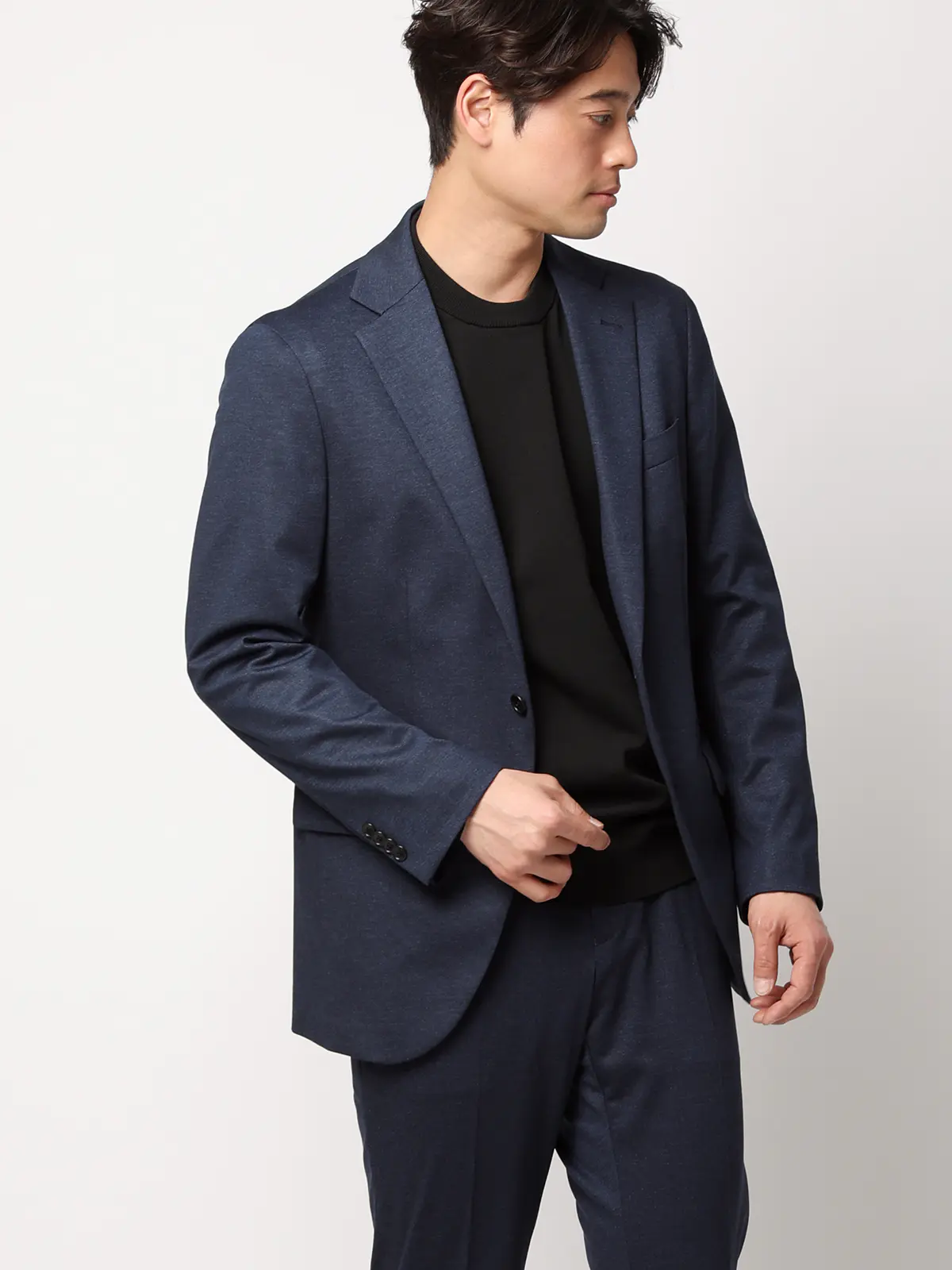 最高ニット／モックネックニット／長袖／ウォッシャブル／メランジポリエステル／COMMUTECH ブラック S