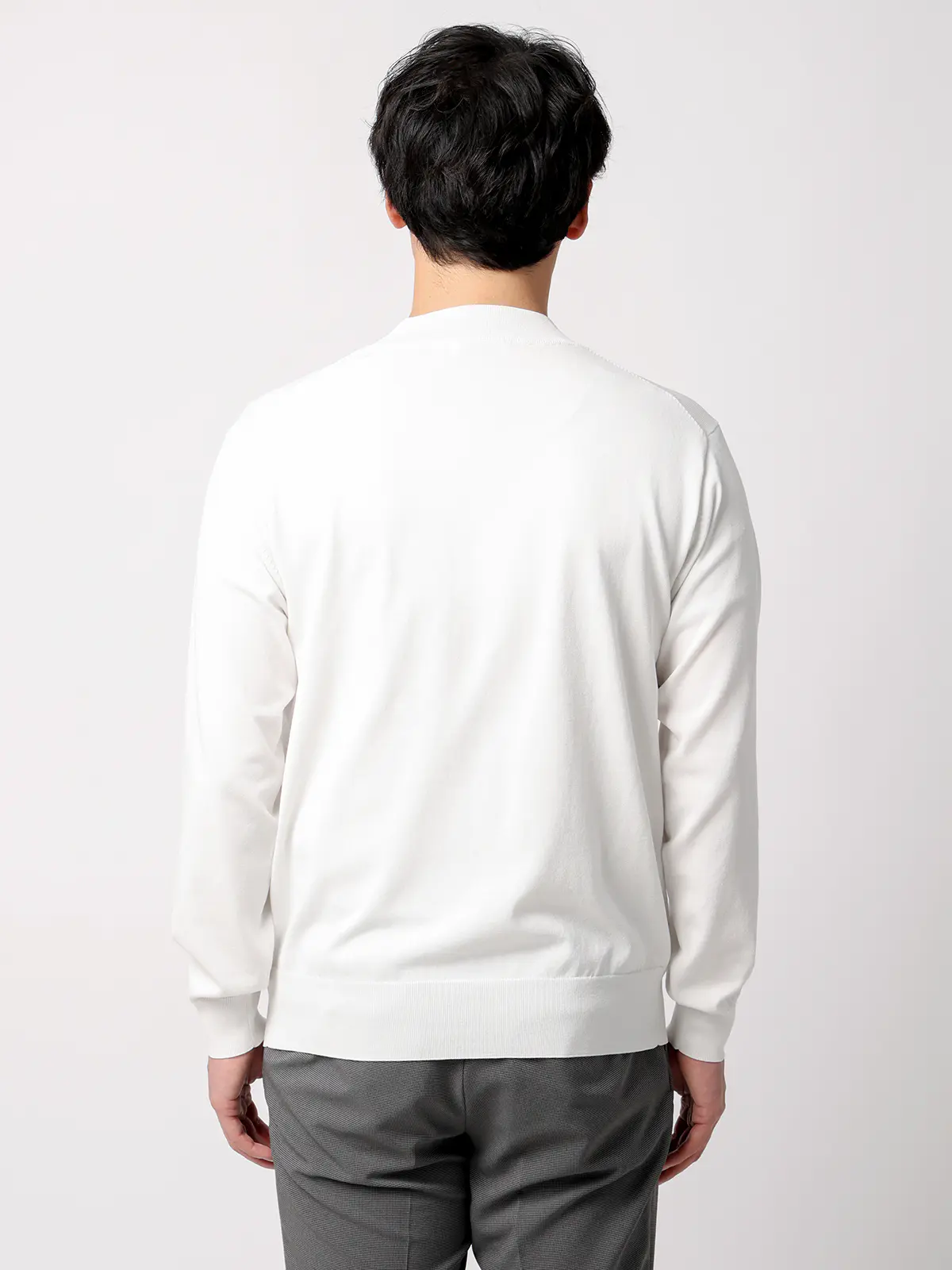 オフィニット／モックネックニット／長袖／ウォッシャブル／プレーティング天竺／無地 ホワイト S