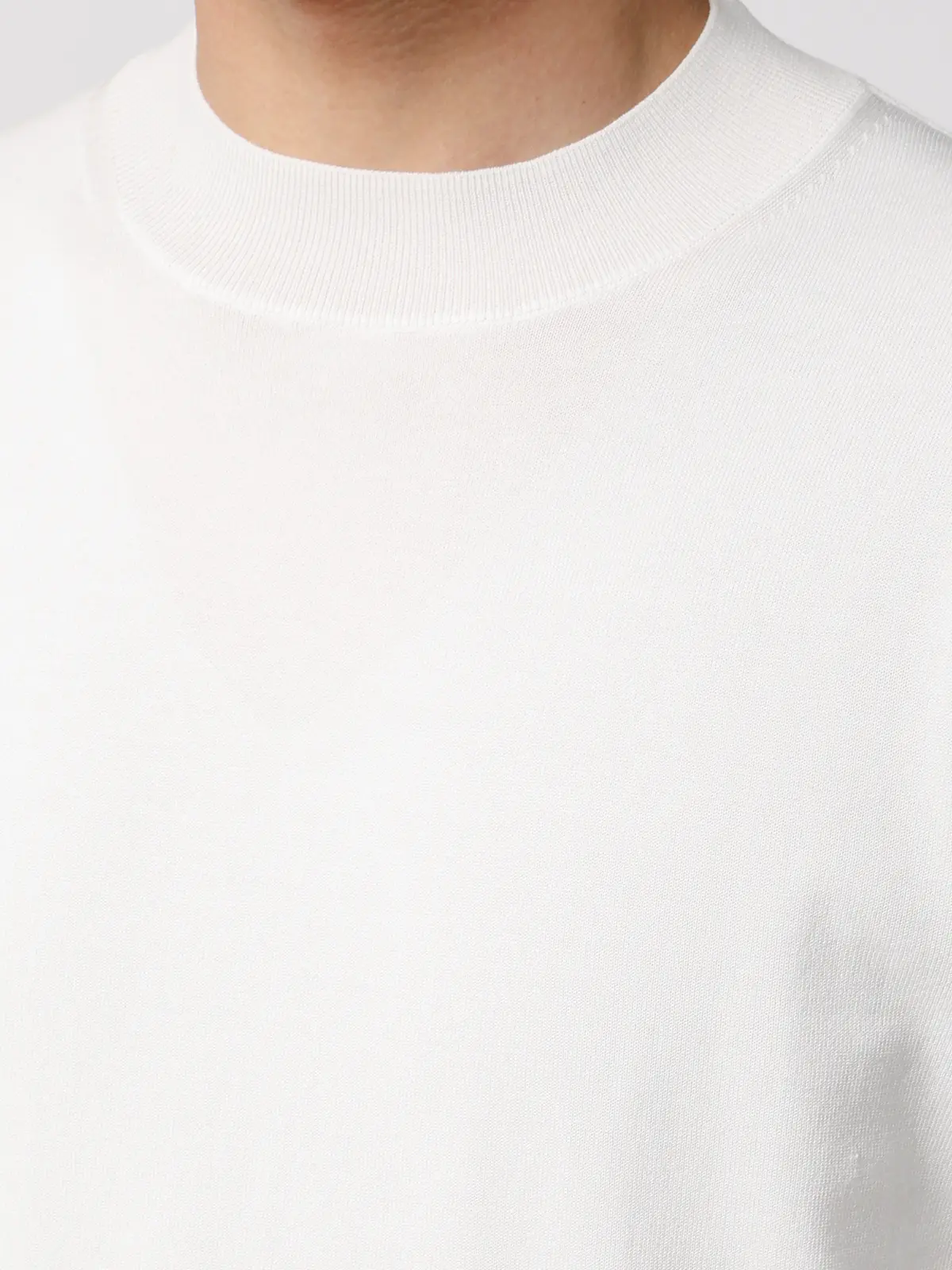 オフィニット／モックネックニット／長袖／ウォッシャブル／プレーティング天竺／無地 ホワイト S