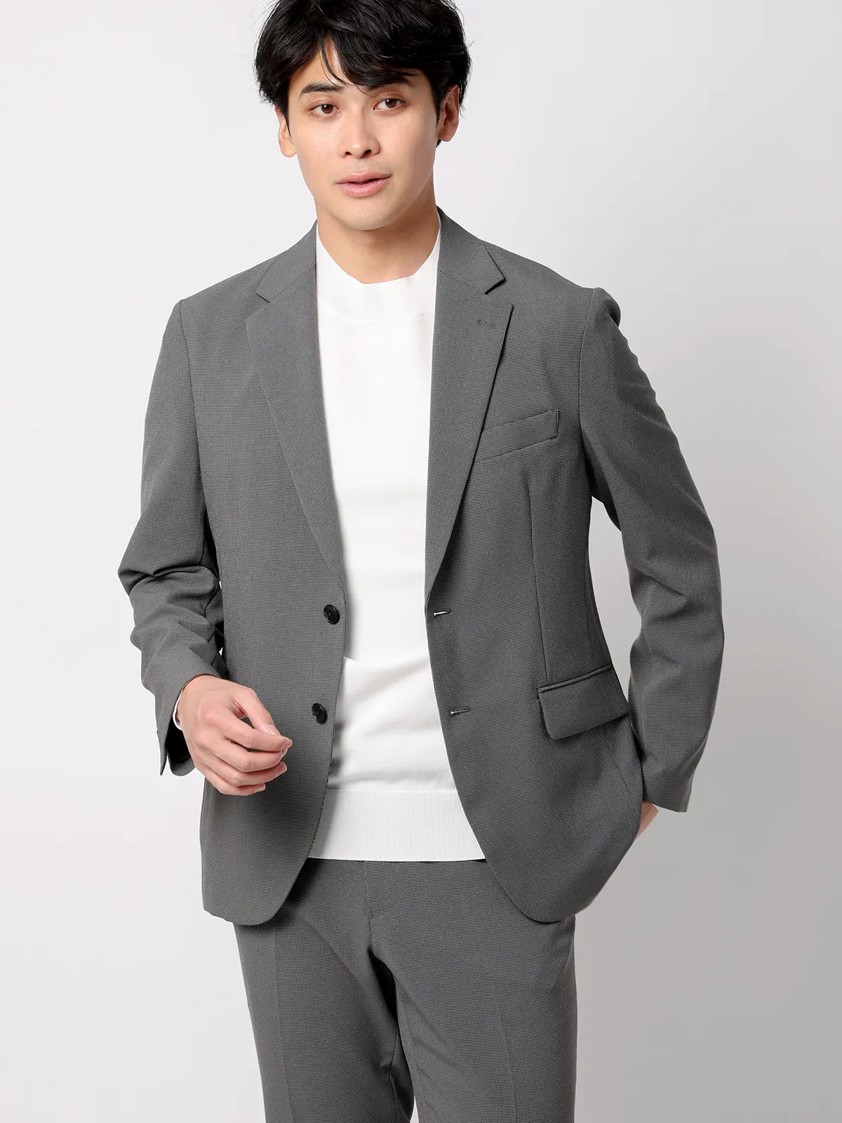 オフィニット／モックネックニット／長袖／ウォッシャブル／プレーティング天竺／無地 ホワイト S