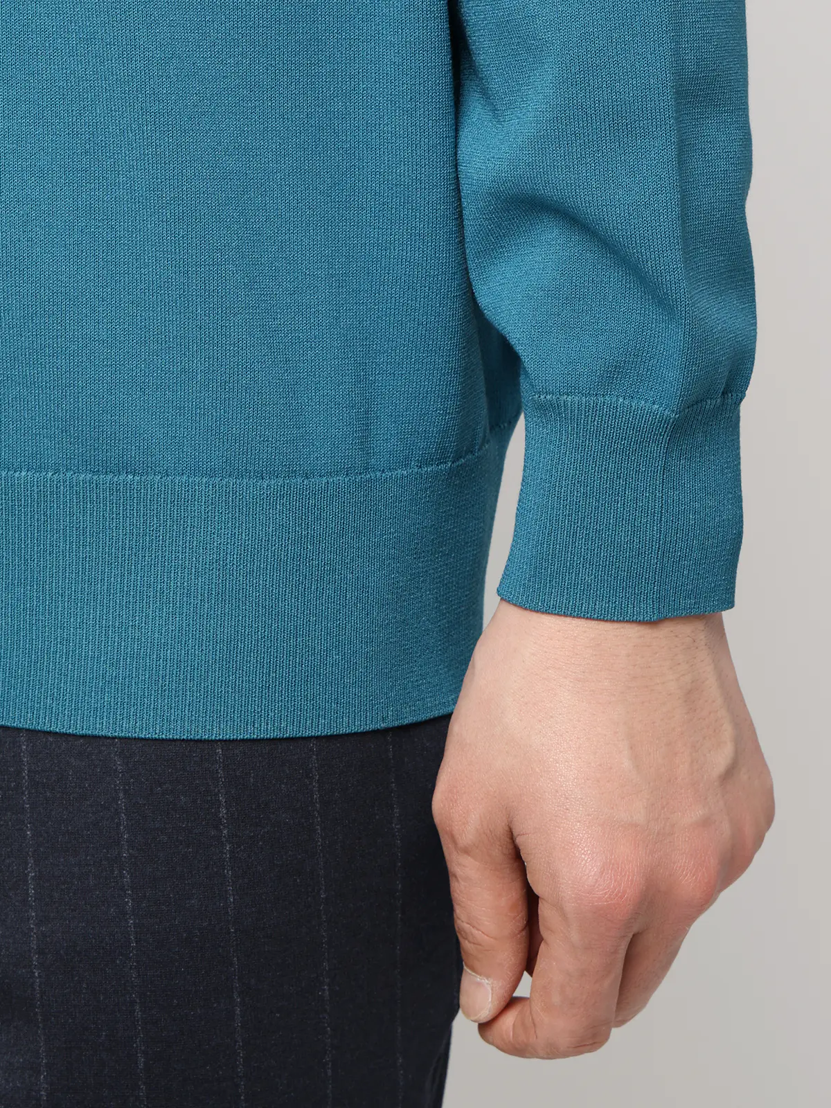 オフィニット／モックネックニット／長袖／ウォッシャブル／プレーティング天竺／無地 ブルー S