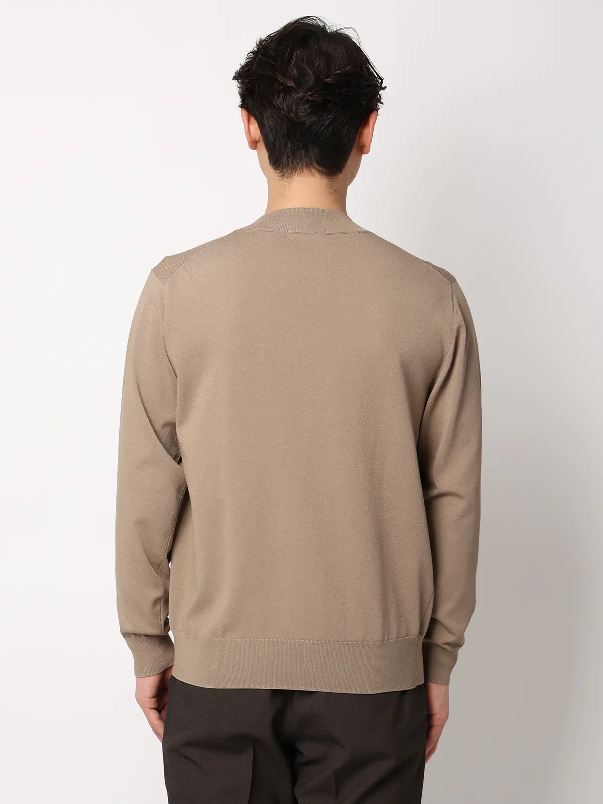 オフィニット／モックネックニット／長袖／ウォッシャブル／プレーティング天竺／無地 ベージュ S