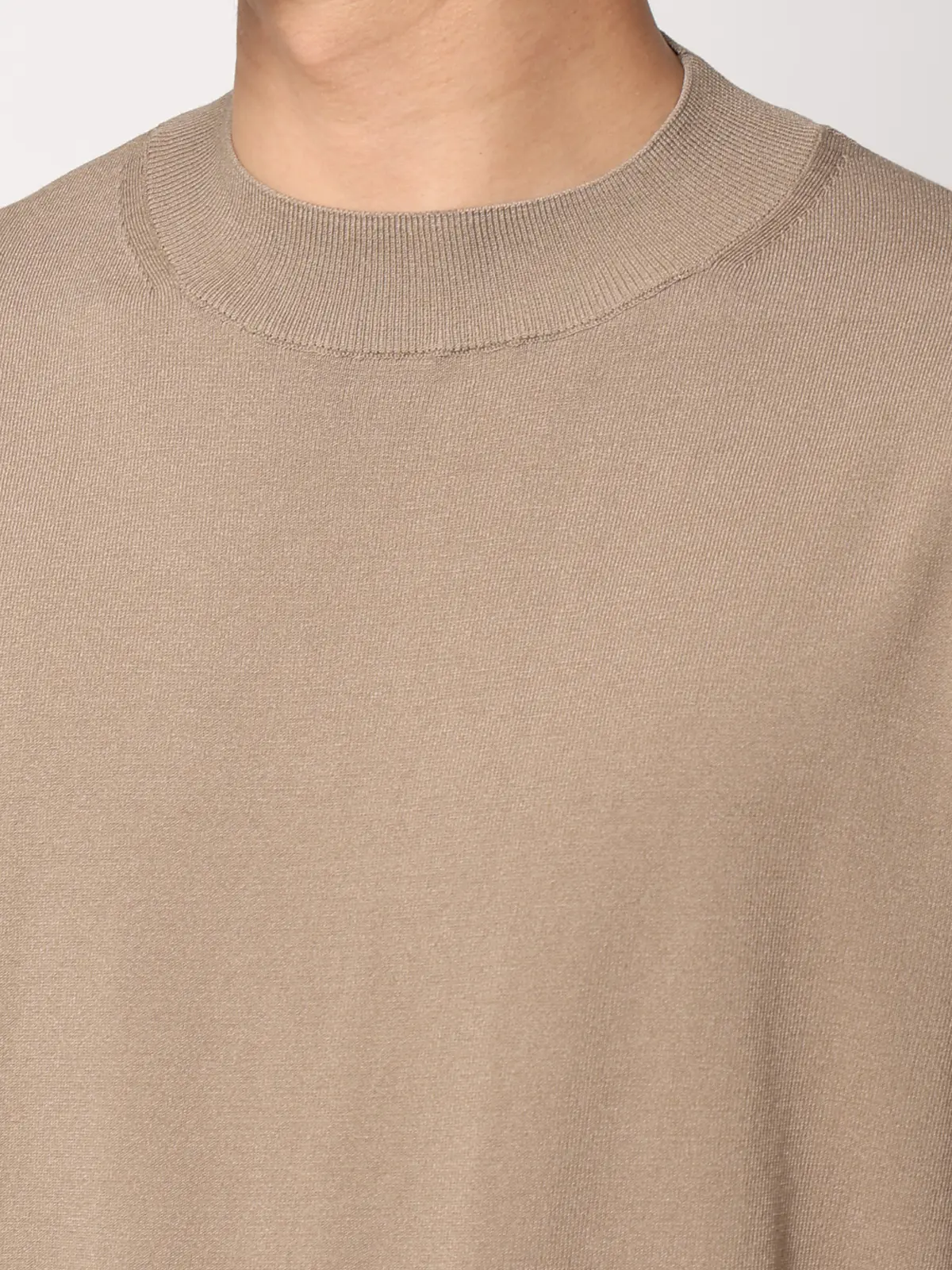 オフィニット／モックネックニット／長袖／ウォッシャブル／プレーティング天竺／無地 ベージュ S