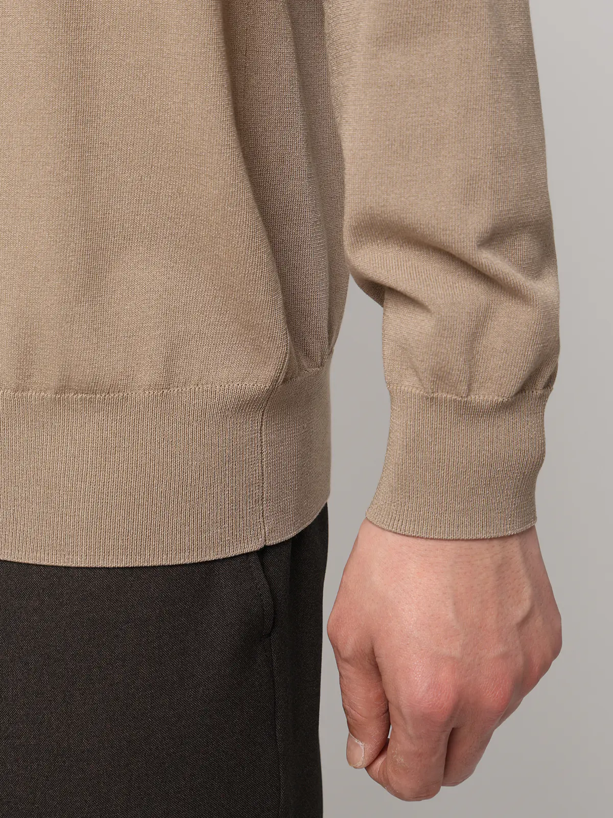 オフィニット／モックネックニット／長袖／ウォッシャブル／プレーティング天竺／無地 ベージュ S