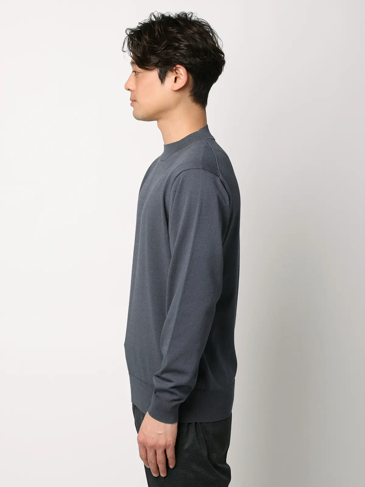 オフィニット／モックネックニット／長袖／ウォッシャブル／プレーティング天竺／無地 グレー S