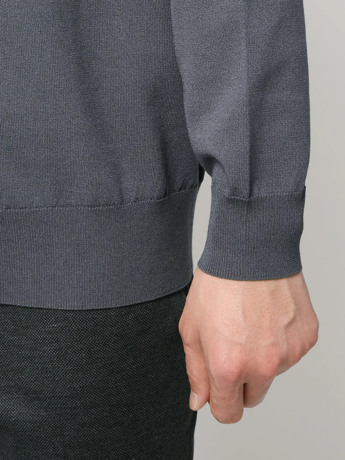 オフィニット／モックネックニット／長袖／ウォッシャブル／プレーティング天竺／無地 グレー S