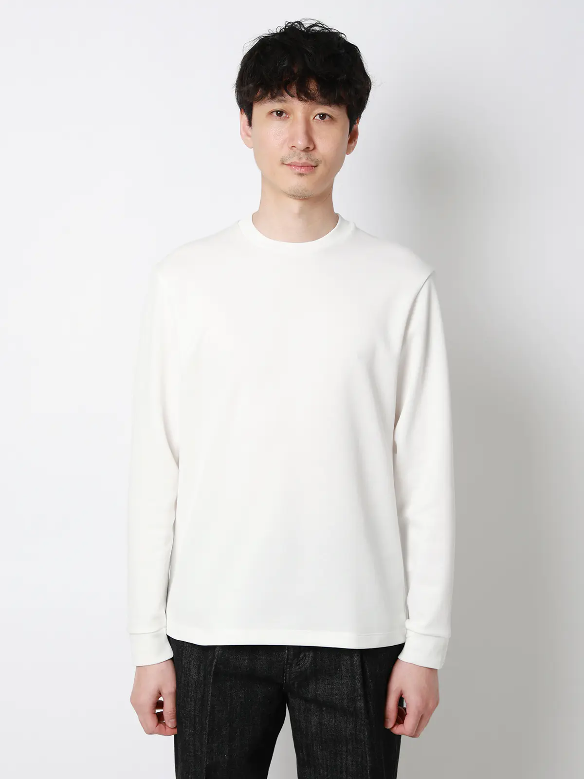 オフィT／Tシャツ／長袖／ウォッシャブル／プレーティング鹿の子／無地 ホワイト S