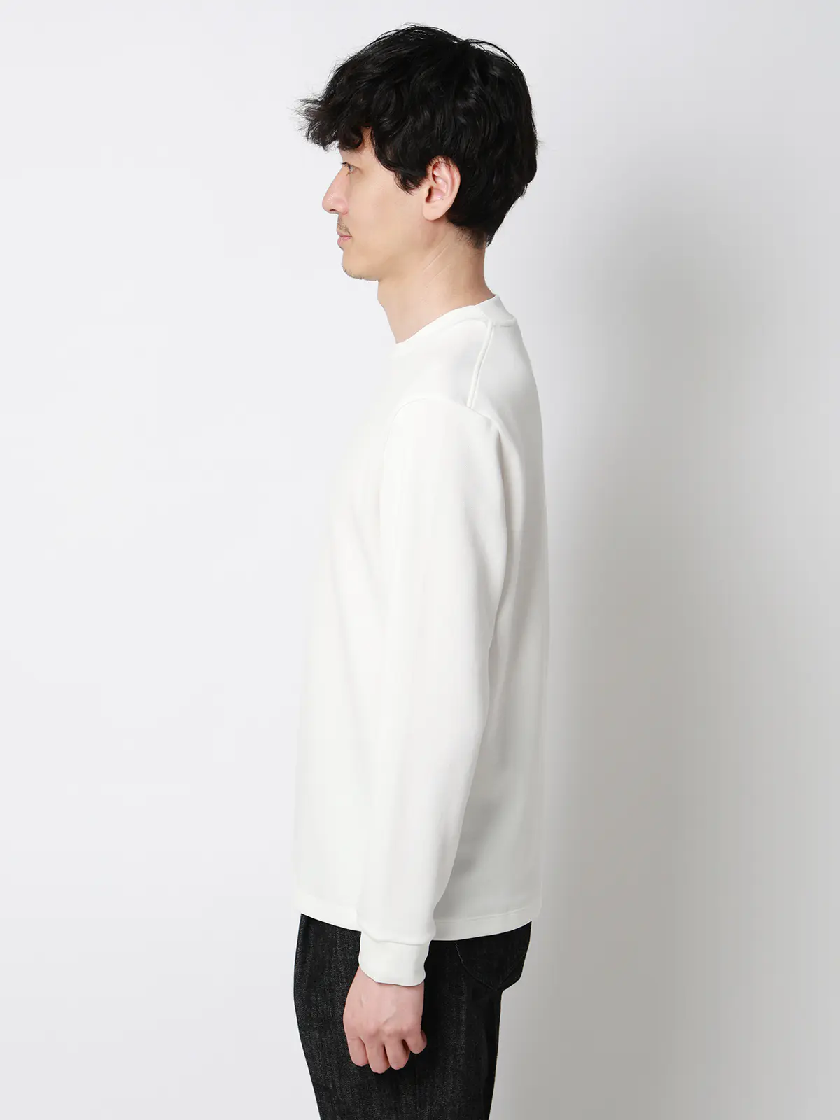 オフィT／Tシャツ／長袖／ウォッシャブル／プレーティング鹿の子／無地 ホワイト S