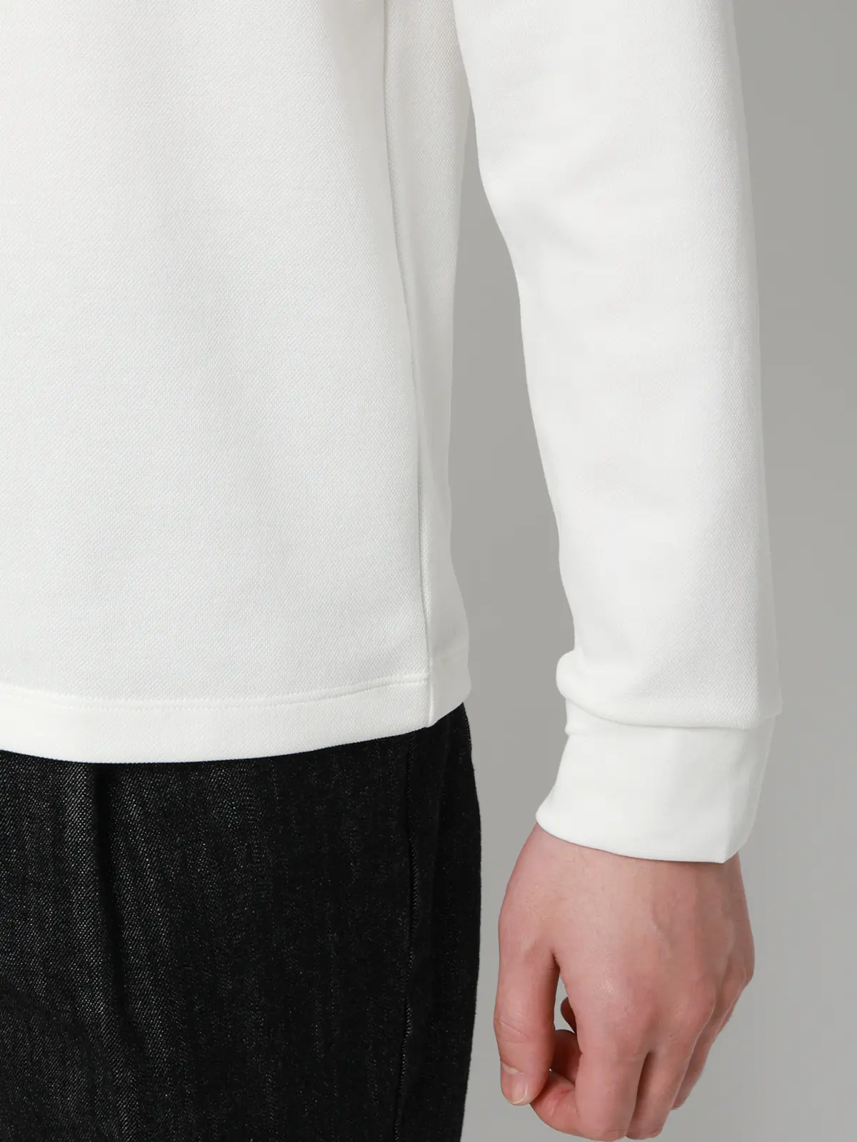 オフィT／Tシャツ／長袖／ウォッシャブル／プレーティング鹿の子／無地 ホワイト S