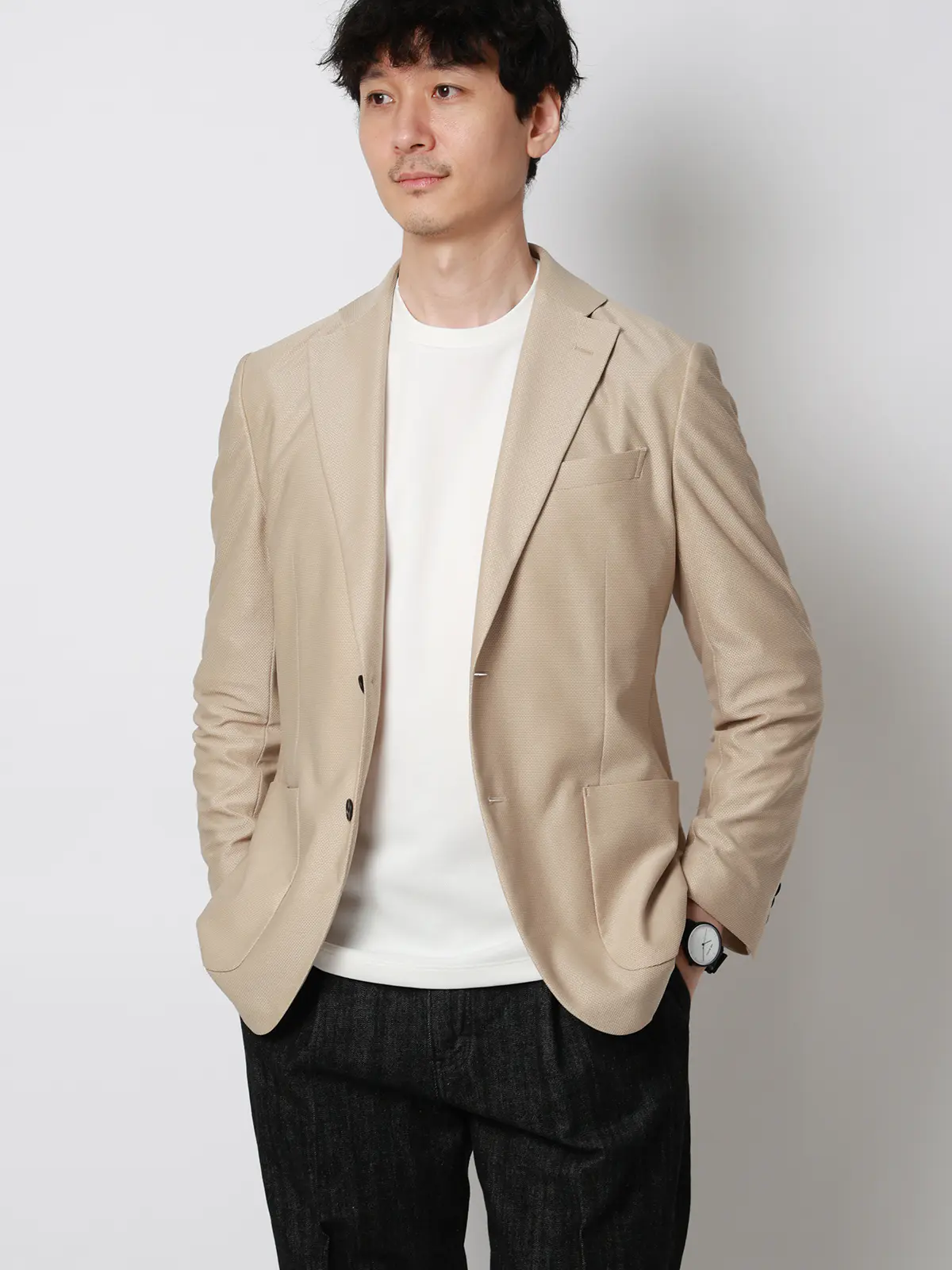 オフィT／Tシャツ／長袖／ウォッシャブル／プレーティング鹿の子／無地 ホワイト S