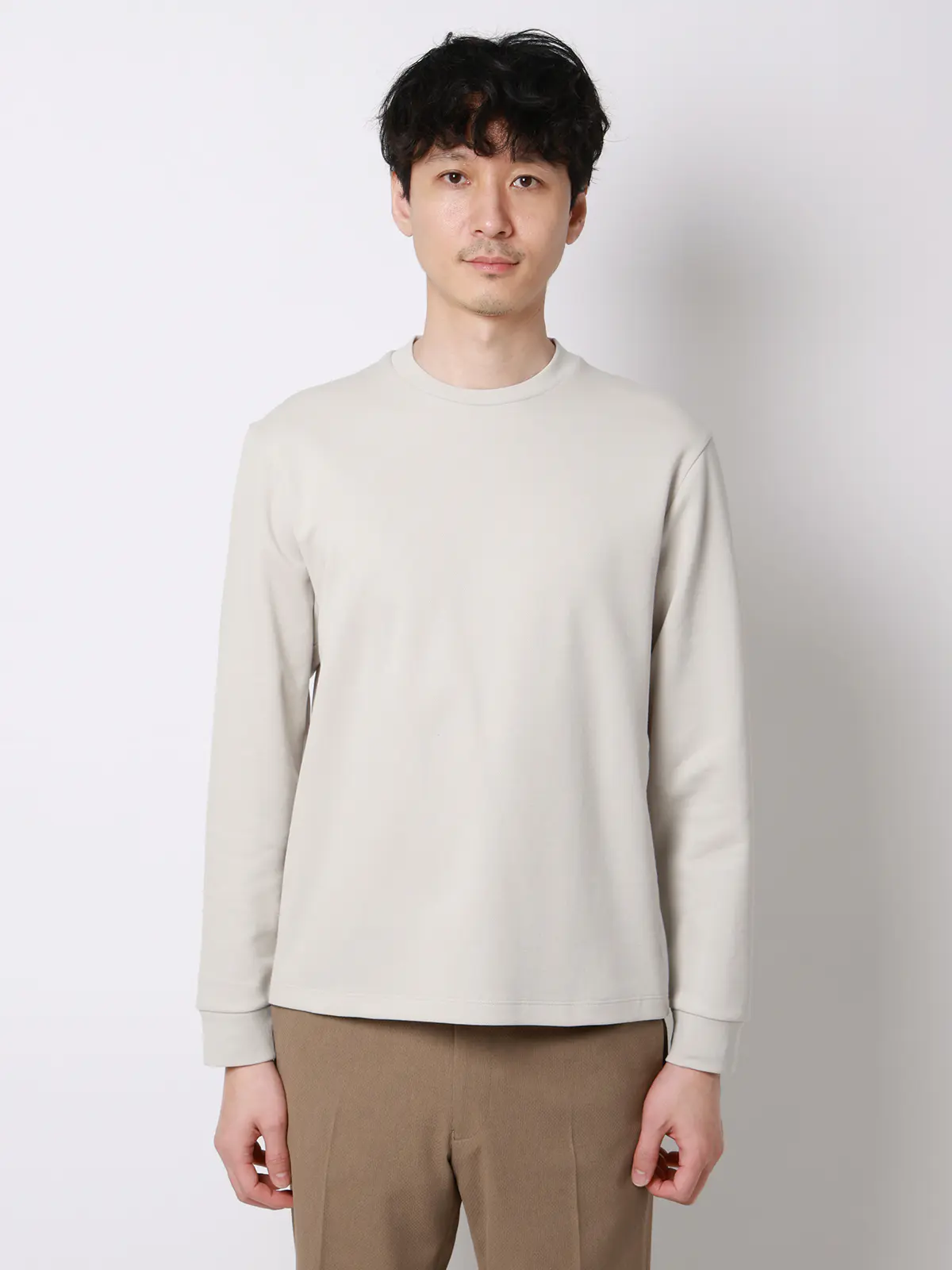 オフィT／Tシャツ／長袖／ウォッシャブル／プレーティング鹿の子／無地 ライトグレー S