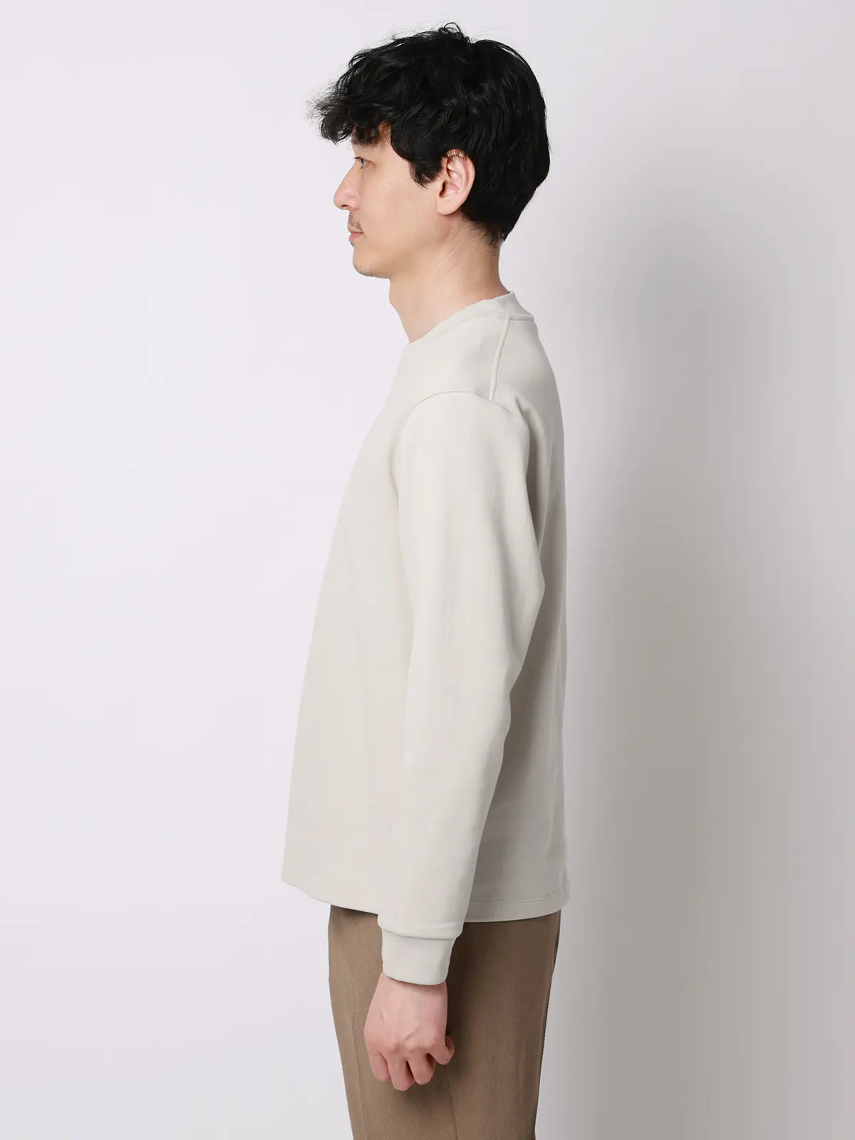 オフィT／Tシャツ／長袖／ウォッシャブル／プレーティング鹿の子／無地 ライトグレー S