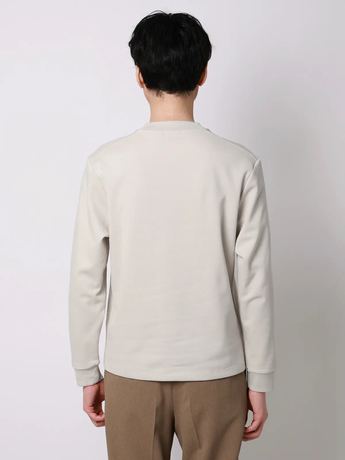 オフィT／Tシャツ／長袖／ウォッシャブル／プレーティング鹿の子／無地 ライトグレー S