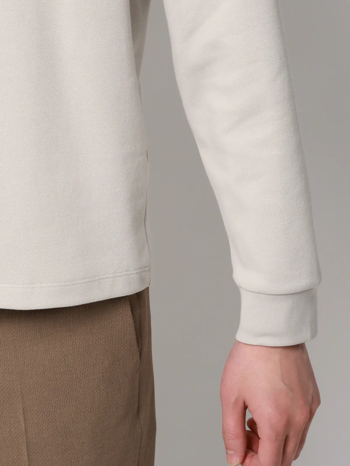 オフィT／Tシャツ／長袖／ウォッシャブル／プレーティング鹿の子／無地 ライトグレー S