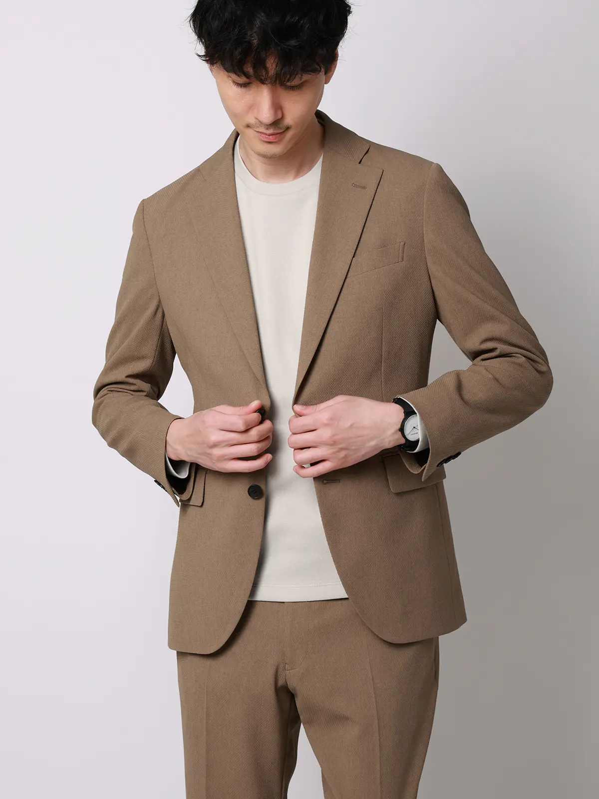 オフィT／Tシャツ／長袖／ウォッシャブル／プレーティング鹿の子／無地 ライトグレー S