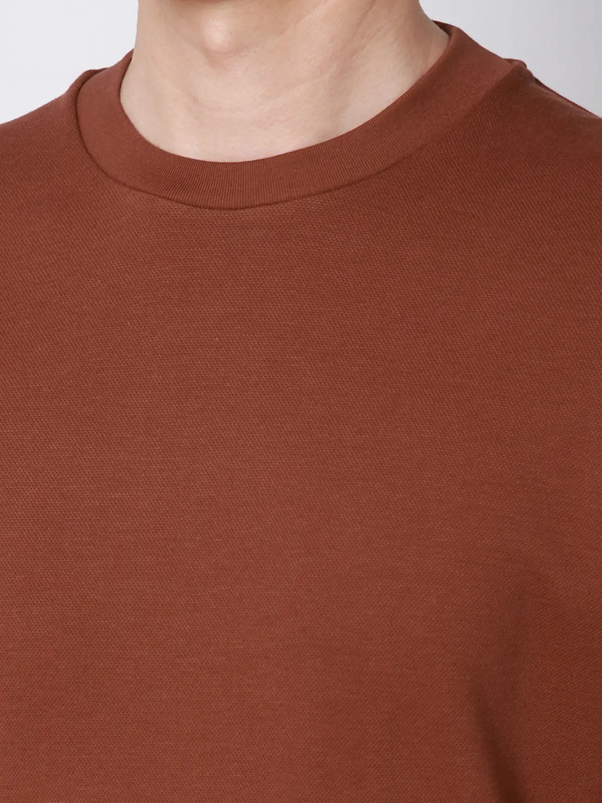 オフィT/Tシャツ/長袖/ウォッシャブル/プレーティング鹿の子/無地 ブラウン S