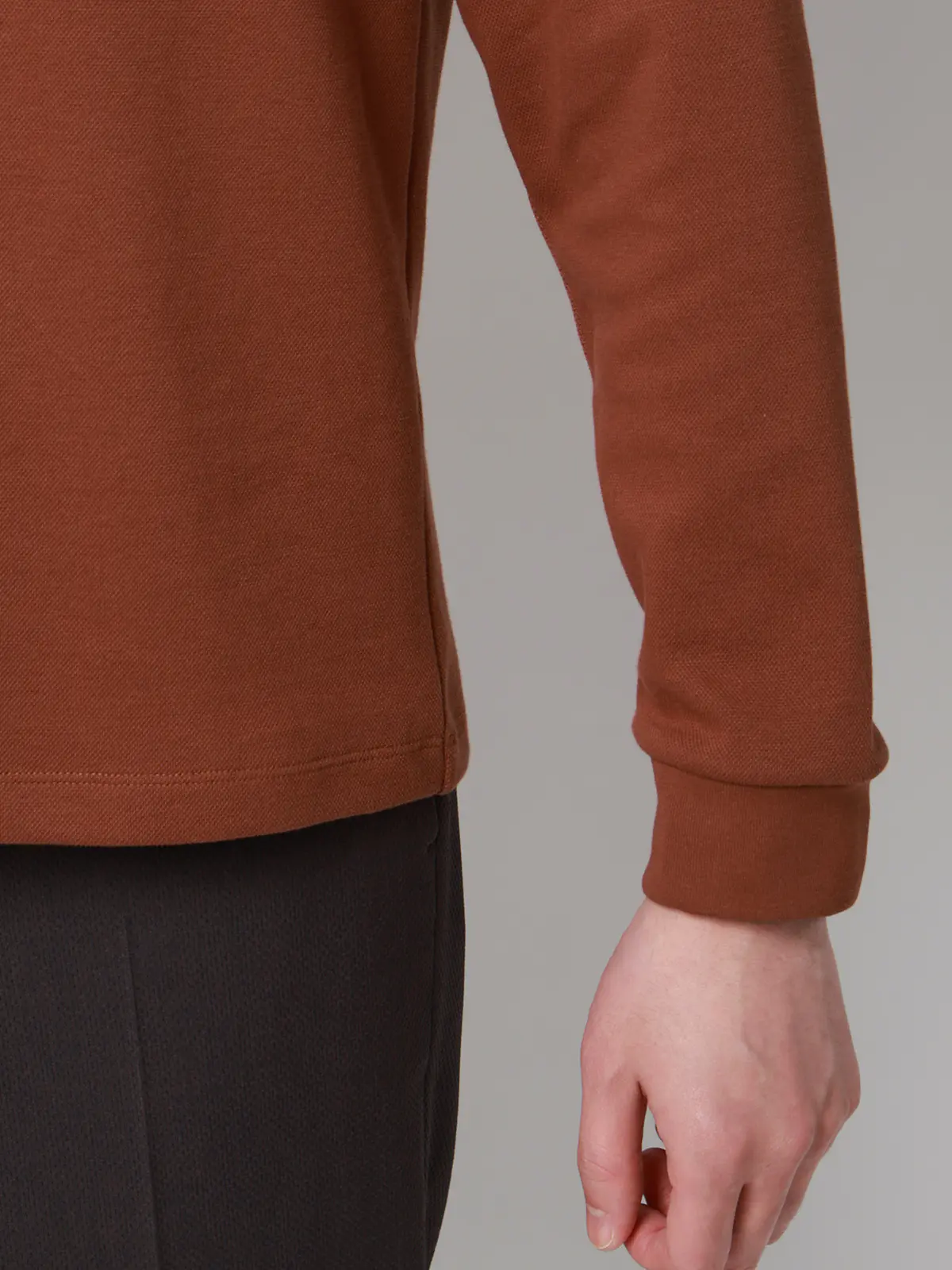 オフィT/Tシャツ/長袖/ウォッシャブル/プレーティング鹿の子/無地 ブラウン S